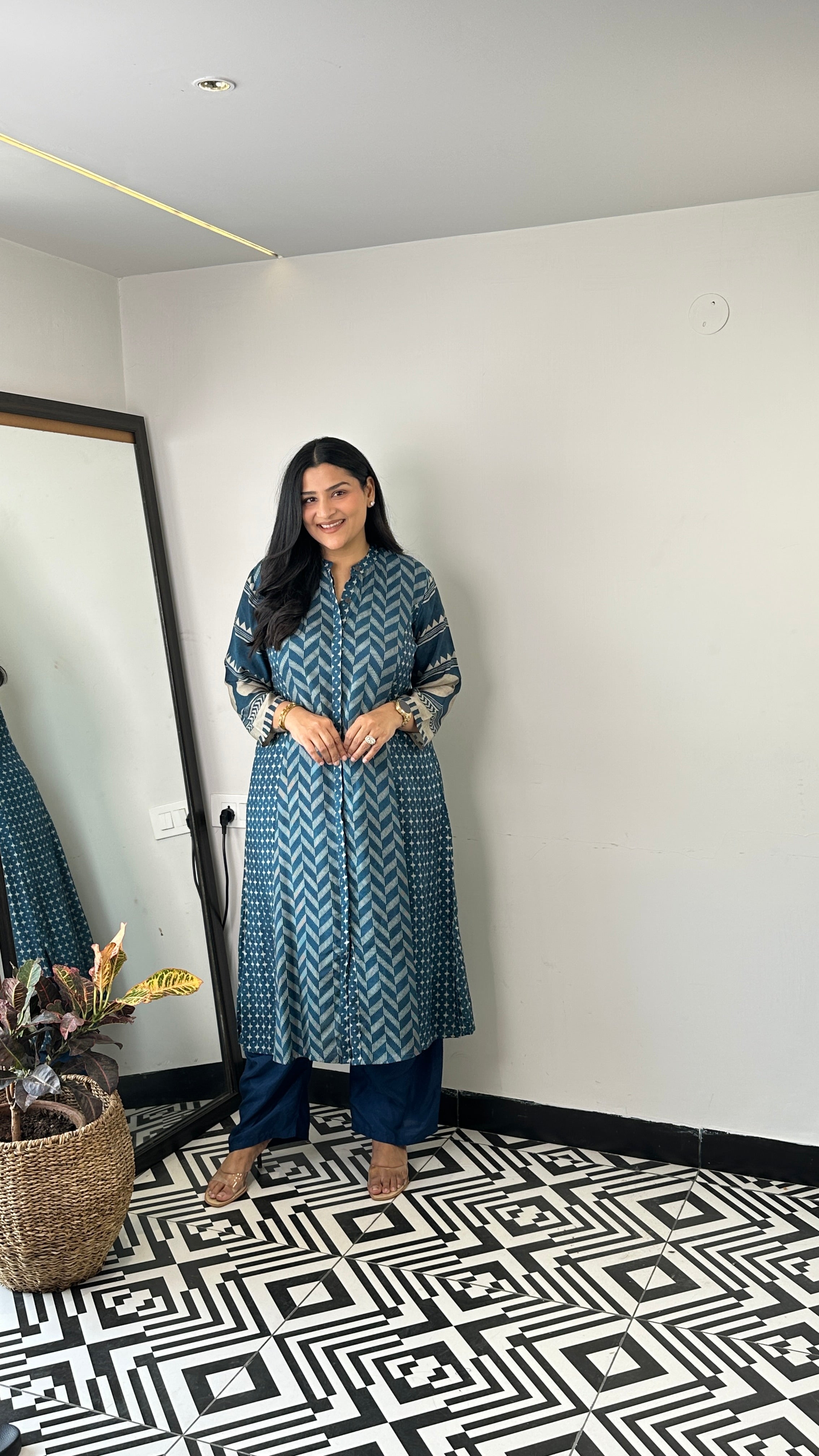 Herringbone Blue Muslin Suit Set shrisa.in