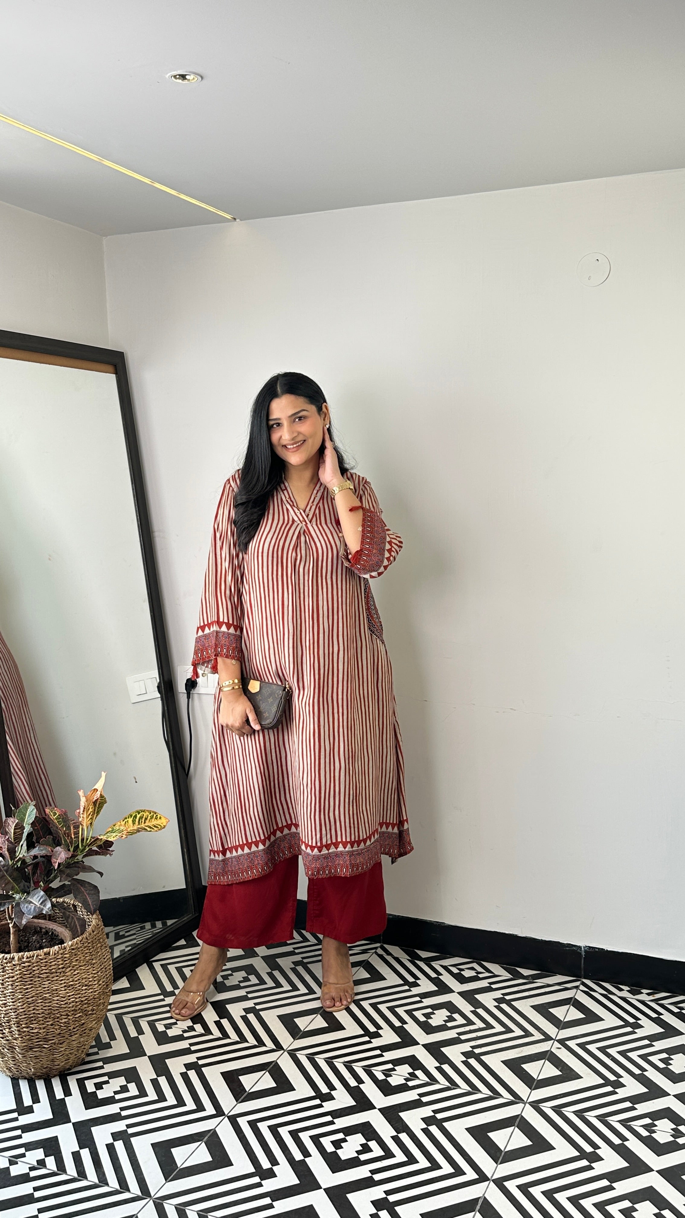 Maroon Stripes Pure Muslin Kurta Pants shrisa.in