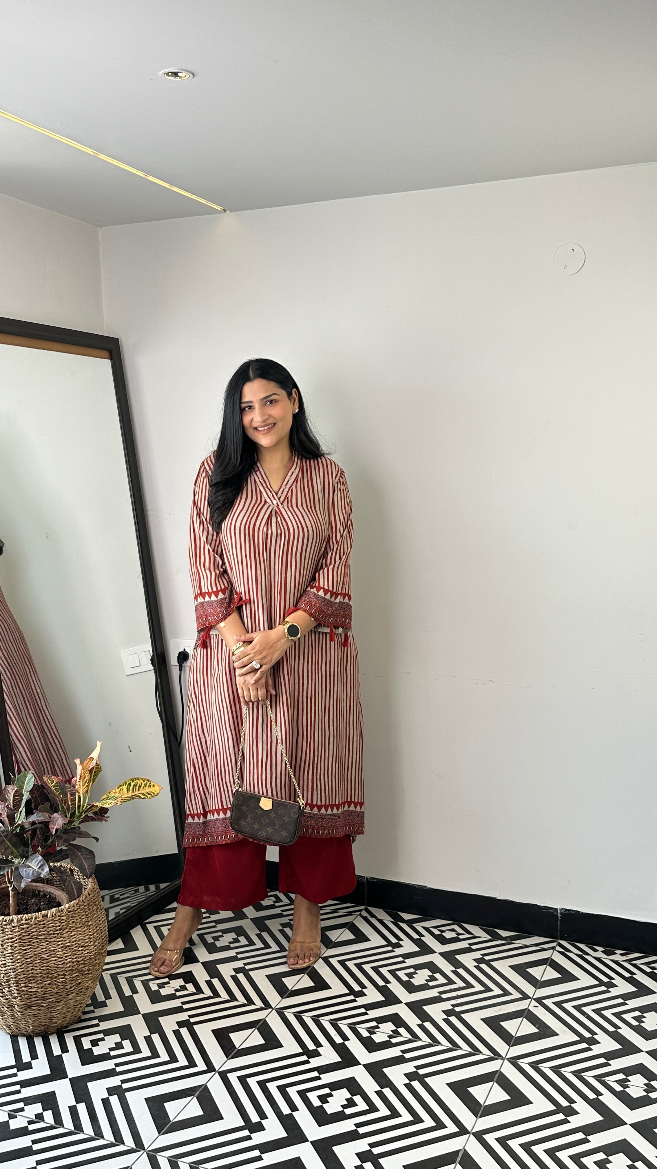 Maroon Stripes Pure Muslin Kurta Pants shrisa.in