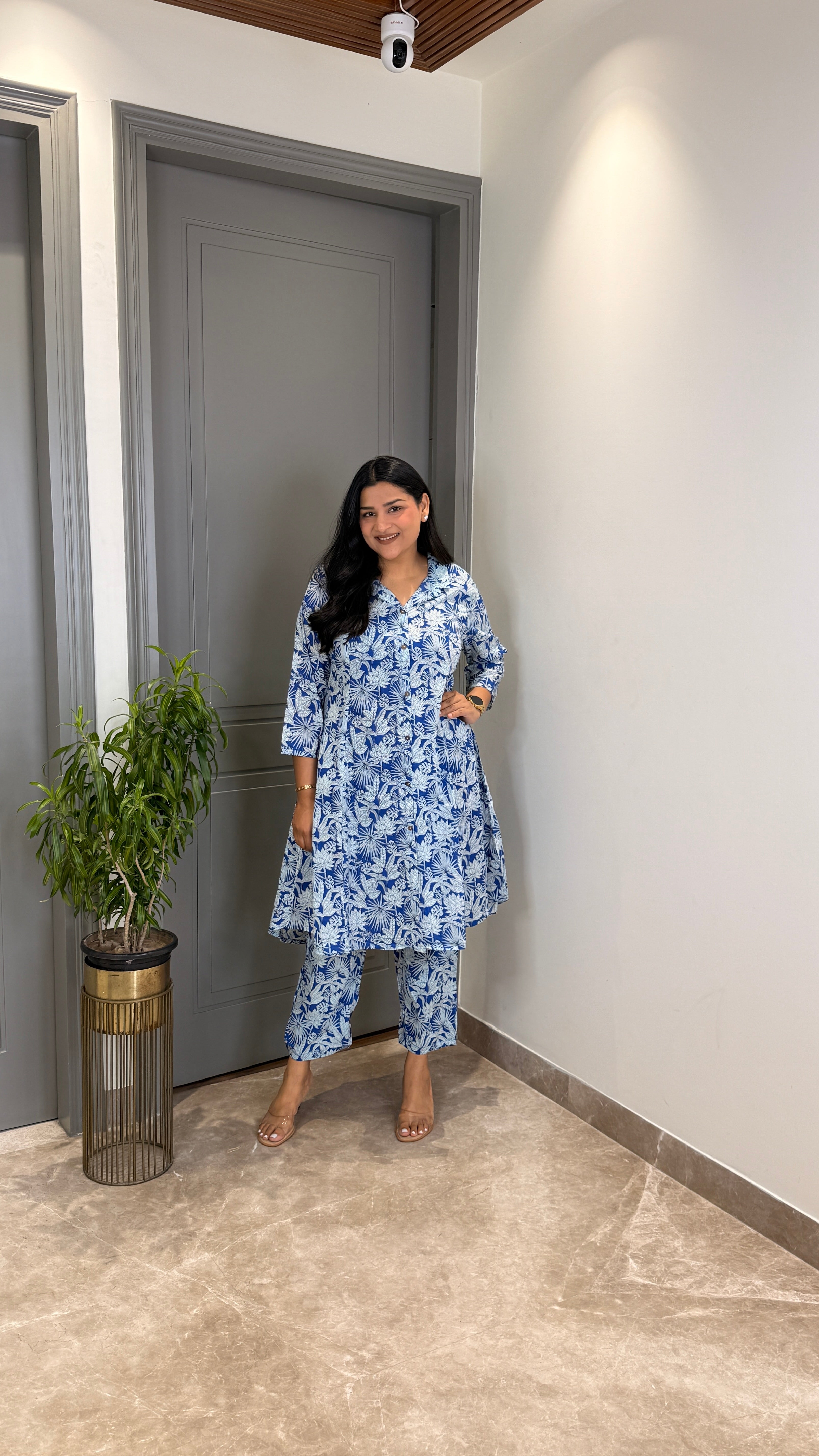 Blue and White Floral Cotton Cord Set shrisa.in