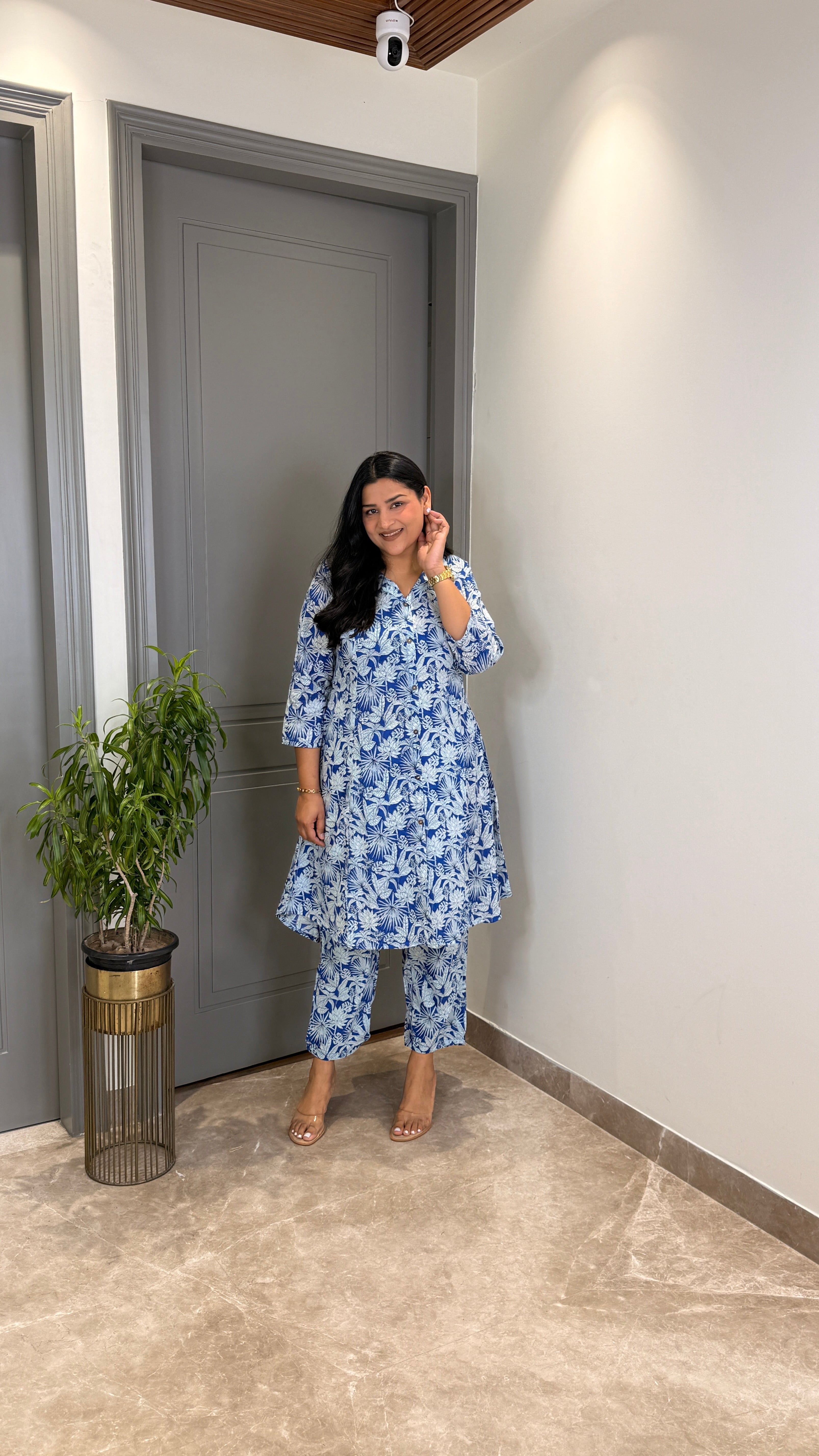 Blue and White Floral Cotton Cord Set shrisa.in