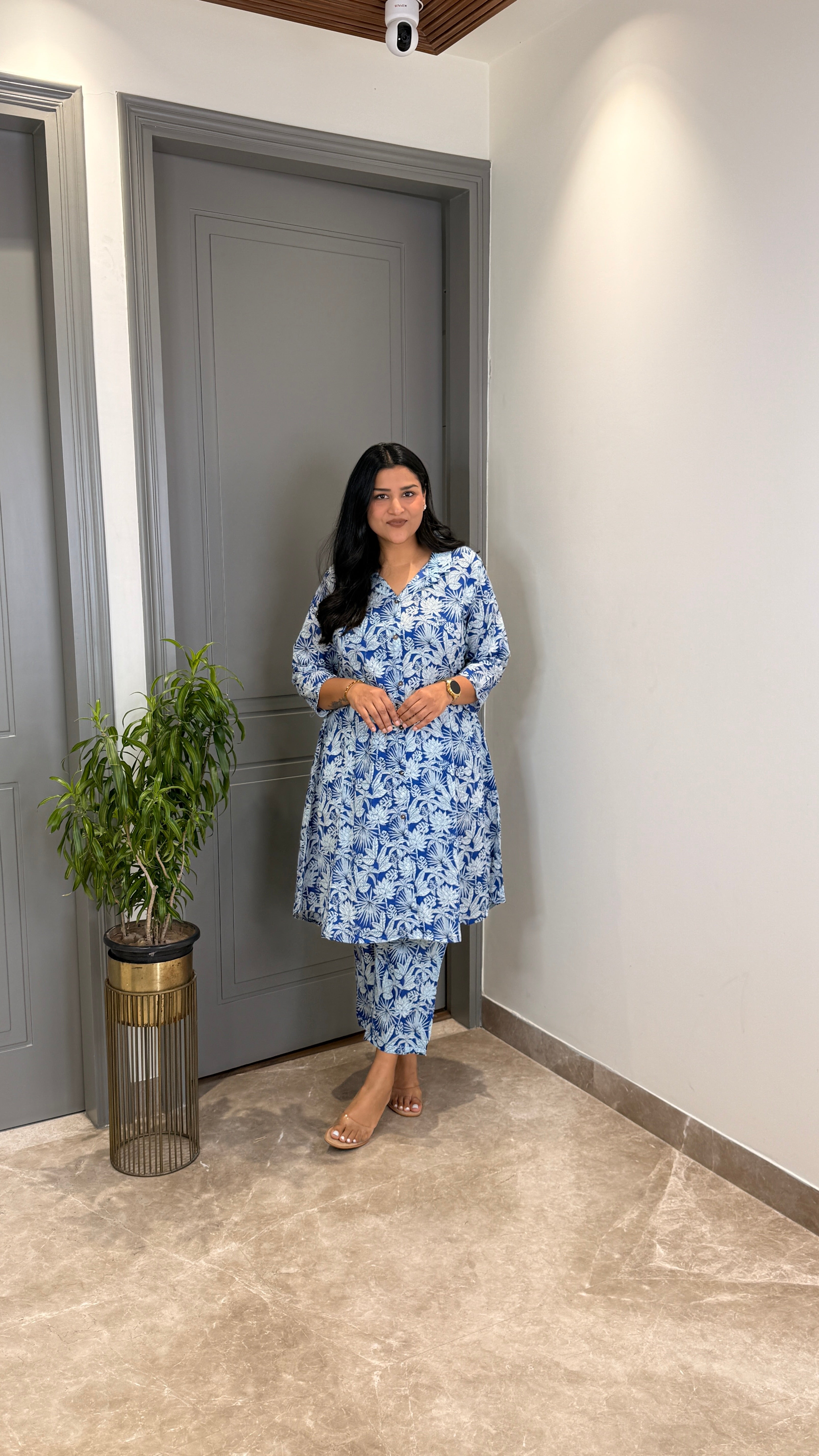 Blue and White Floral Cotton Cord Set shrisa.in