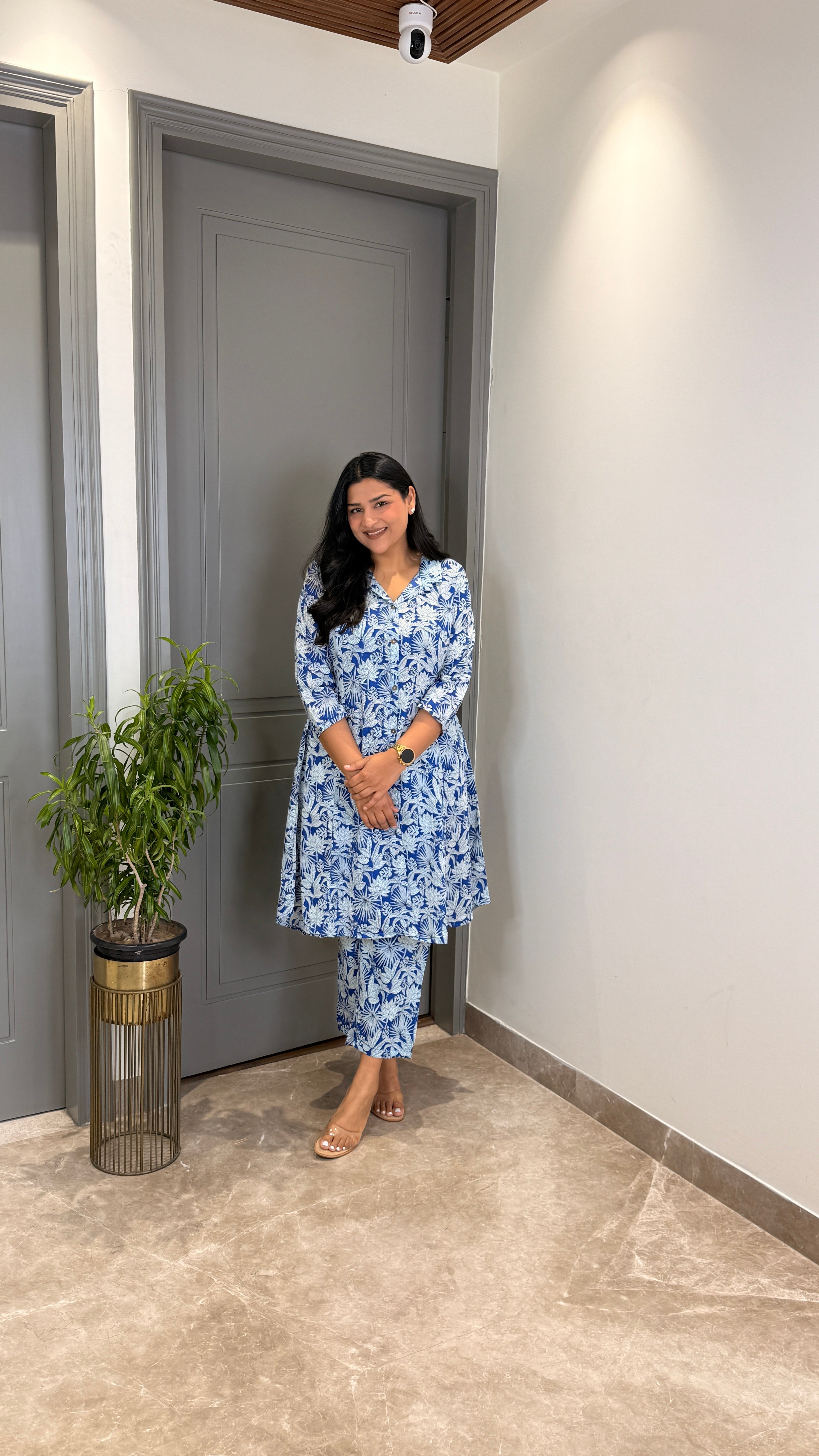 Blue and White Floral Cotton Cord Set shrisa.in