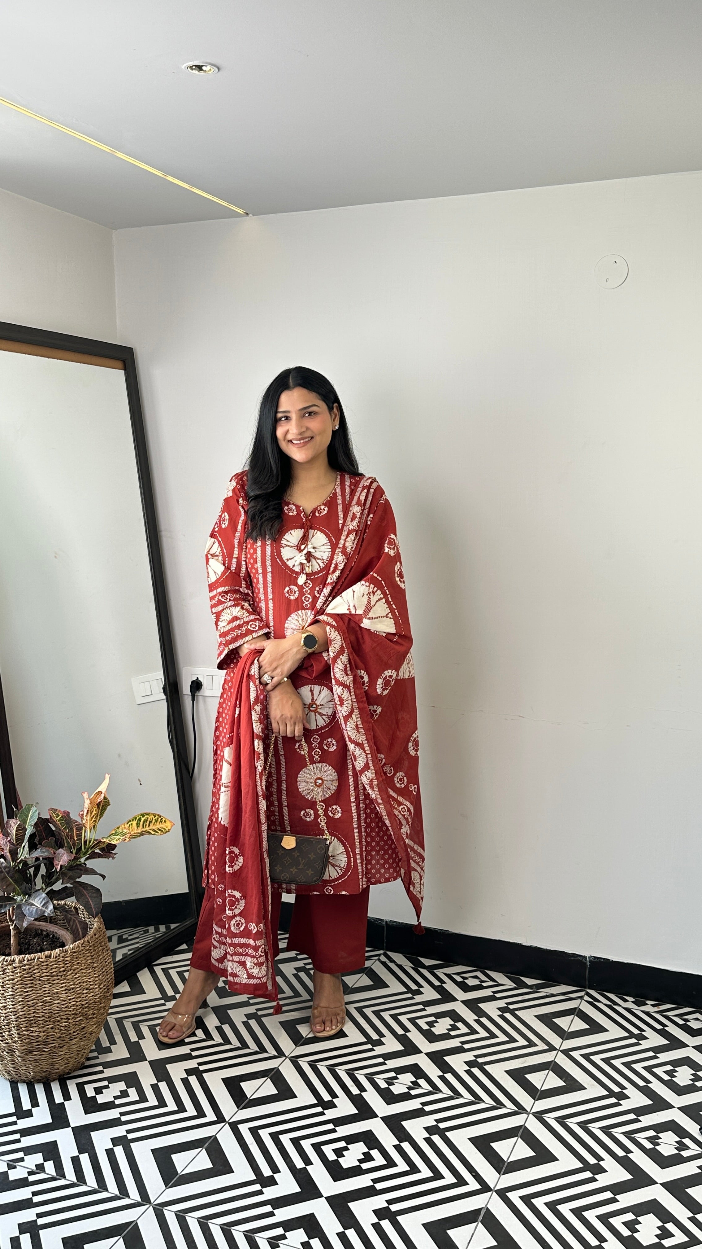 Tie & Dye Rust Pure Cotton Suit Set shrisa.in