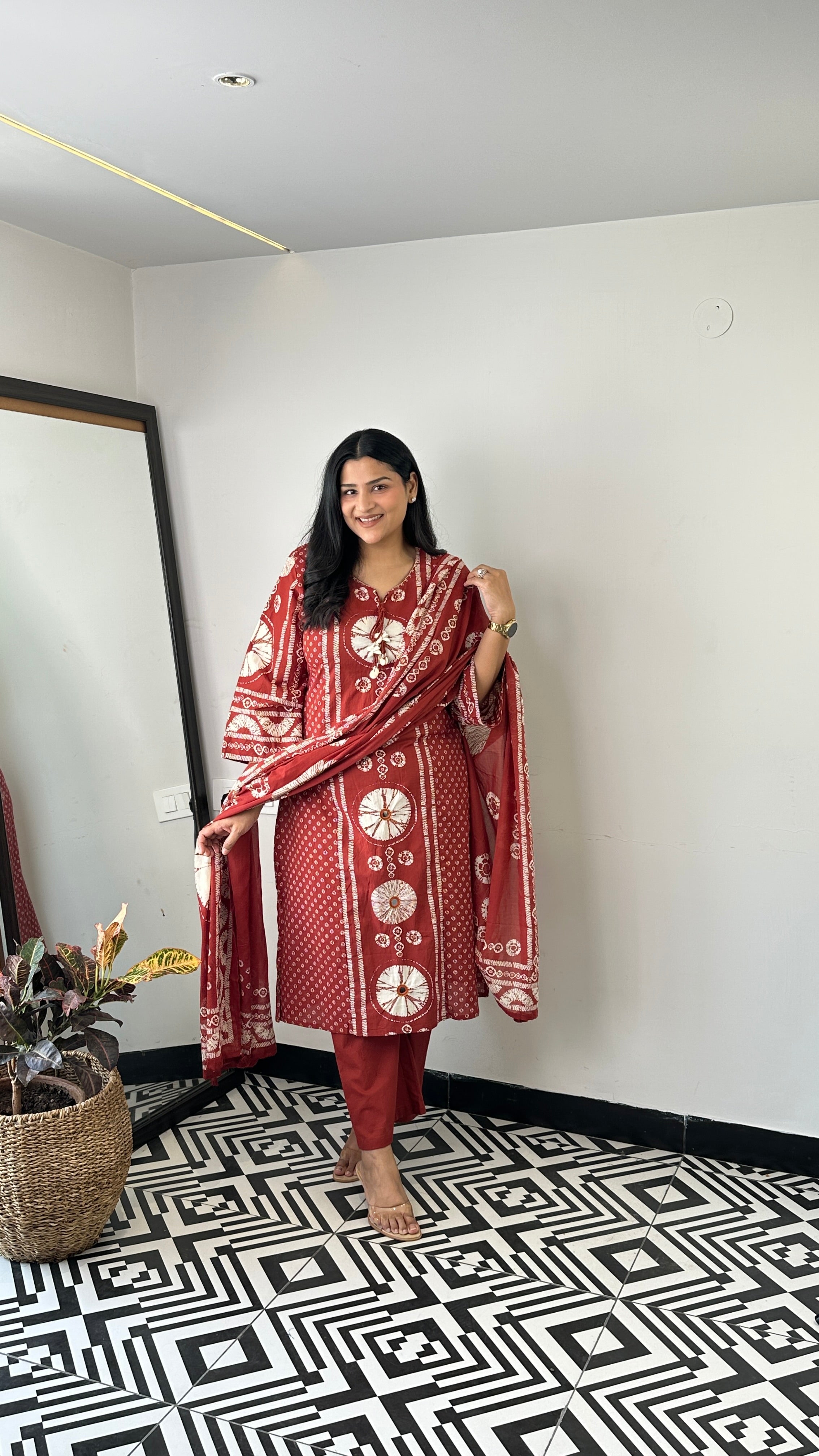 Tie & Dye Rust Pure Cotton Suit Set shrisa.in