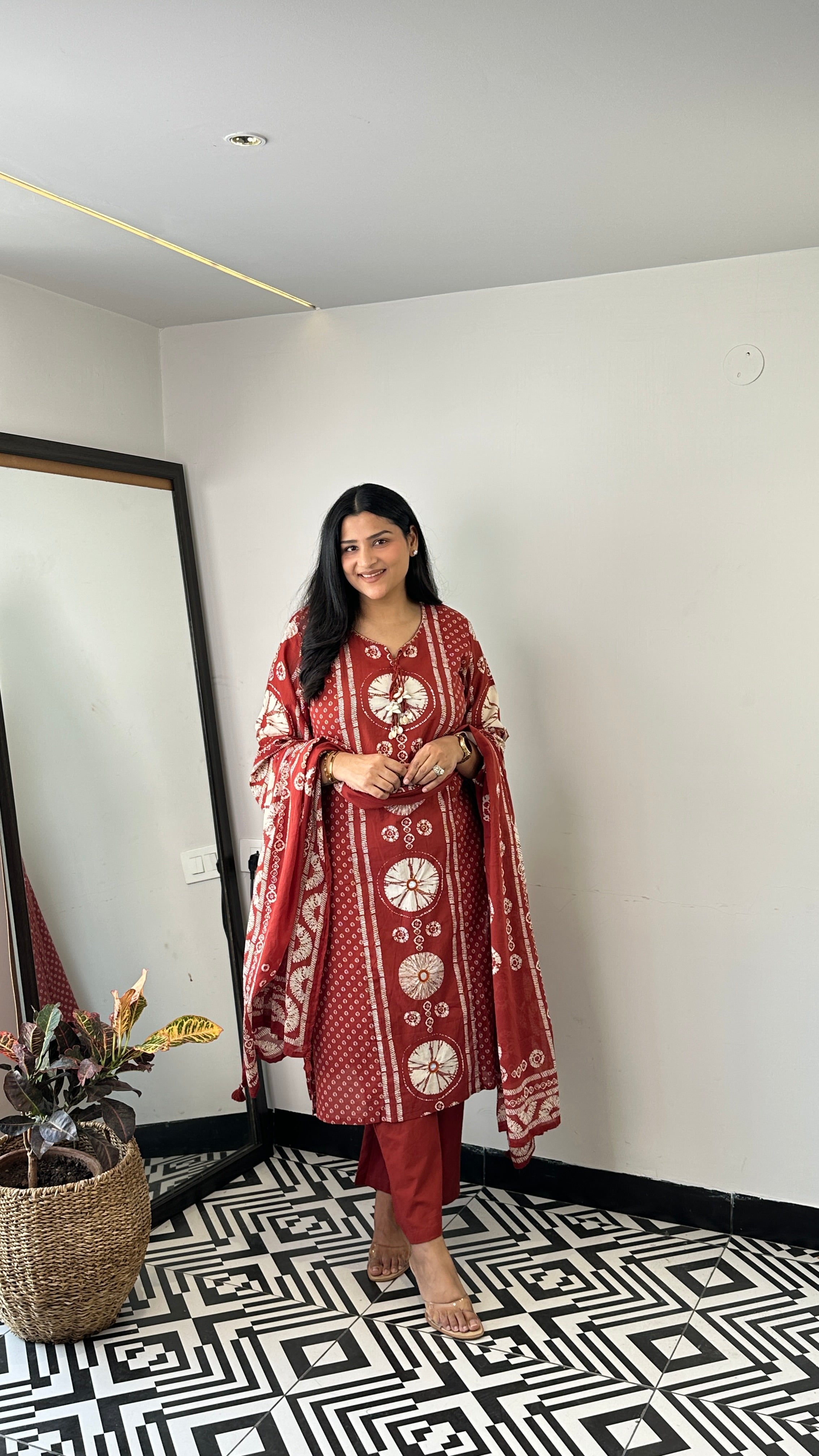 Tie & Dye Rust Pure Cotton Suit Set shrisa.in