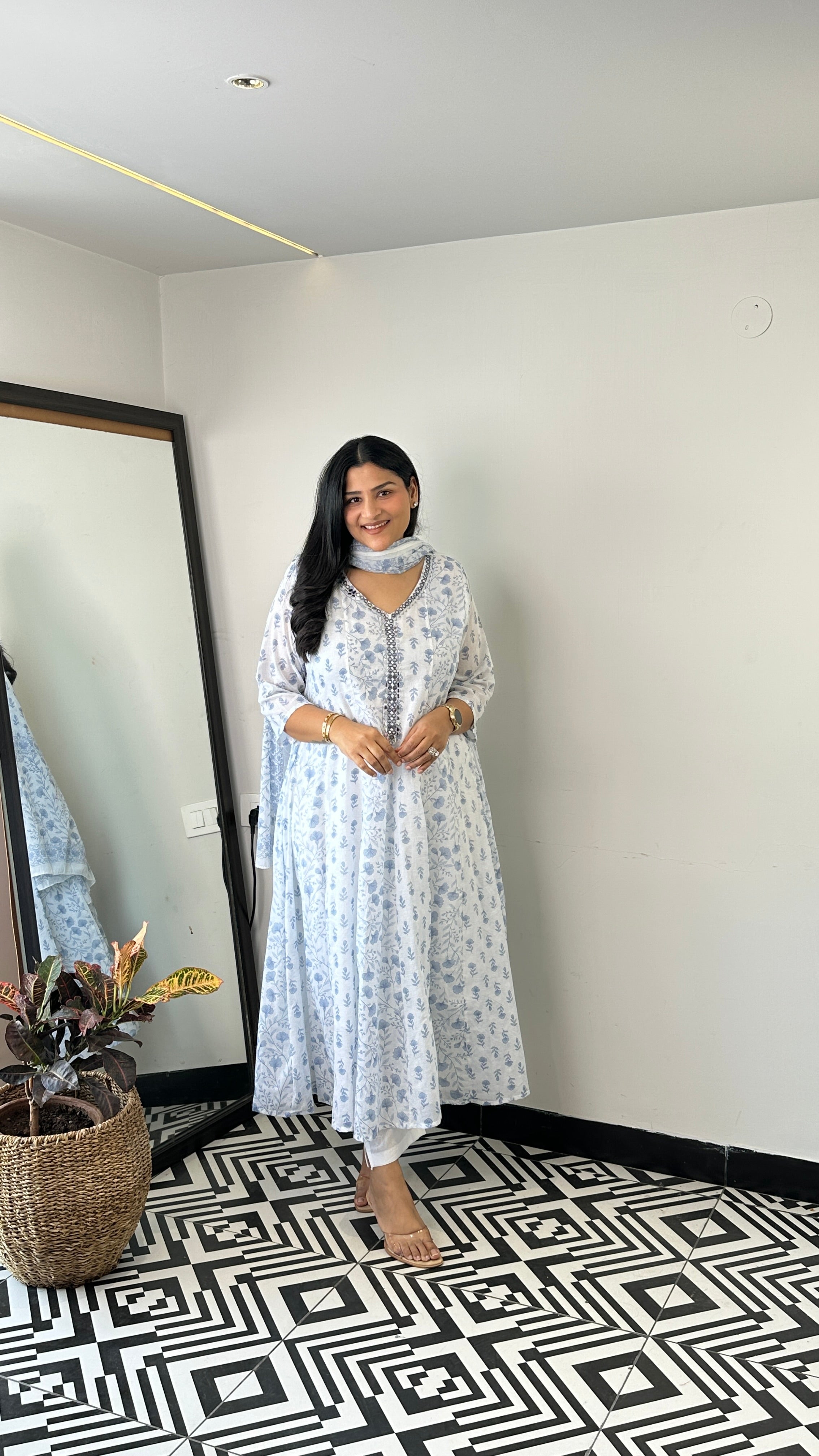 Powder Blue Floral Anarkali Suit Set shrisa.in