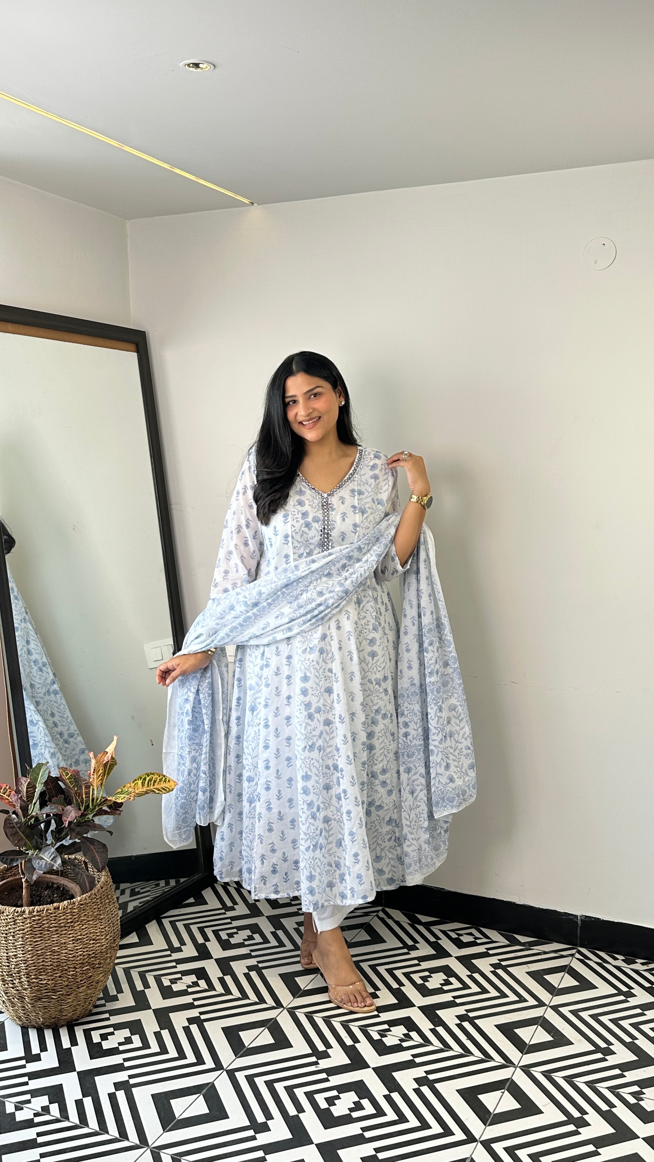 Powder Blue Floral Anarkali Suit Set shrisa.in