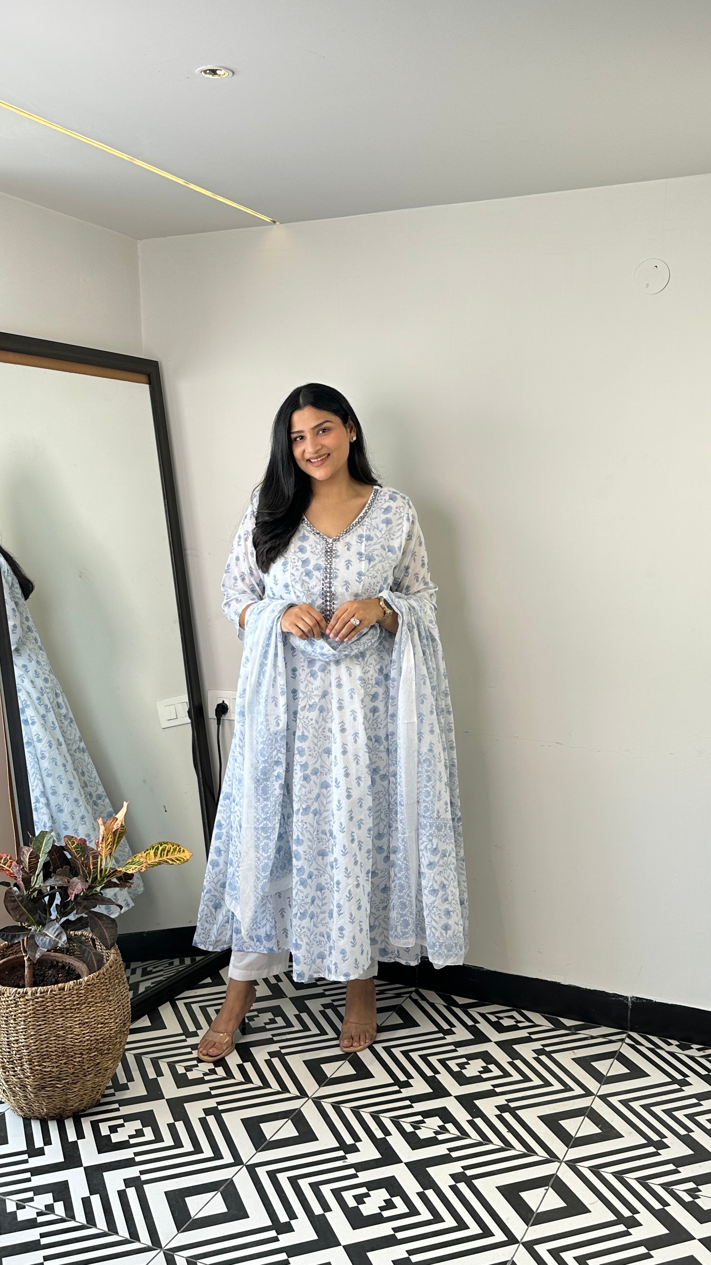 Powder Blue Floral Anarkali Suit Set shrisa.in