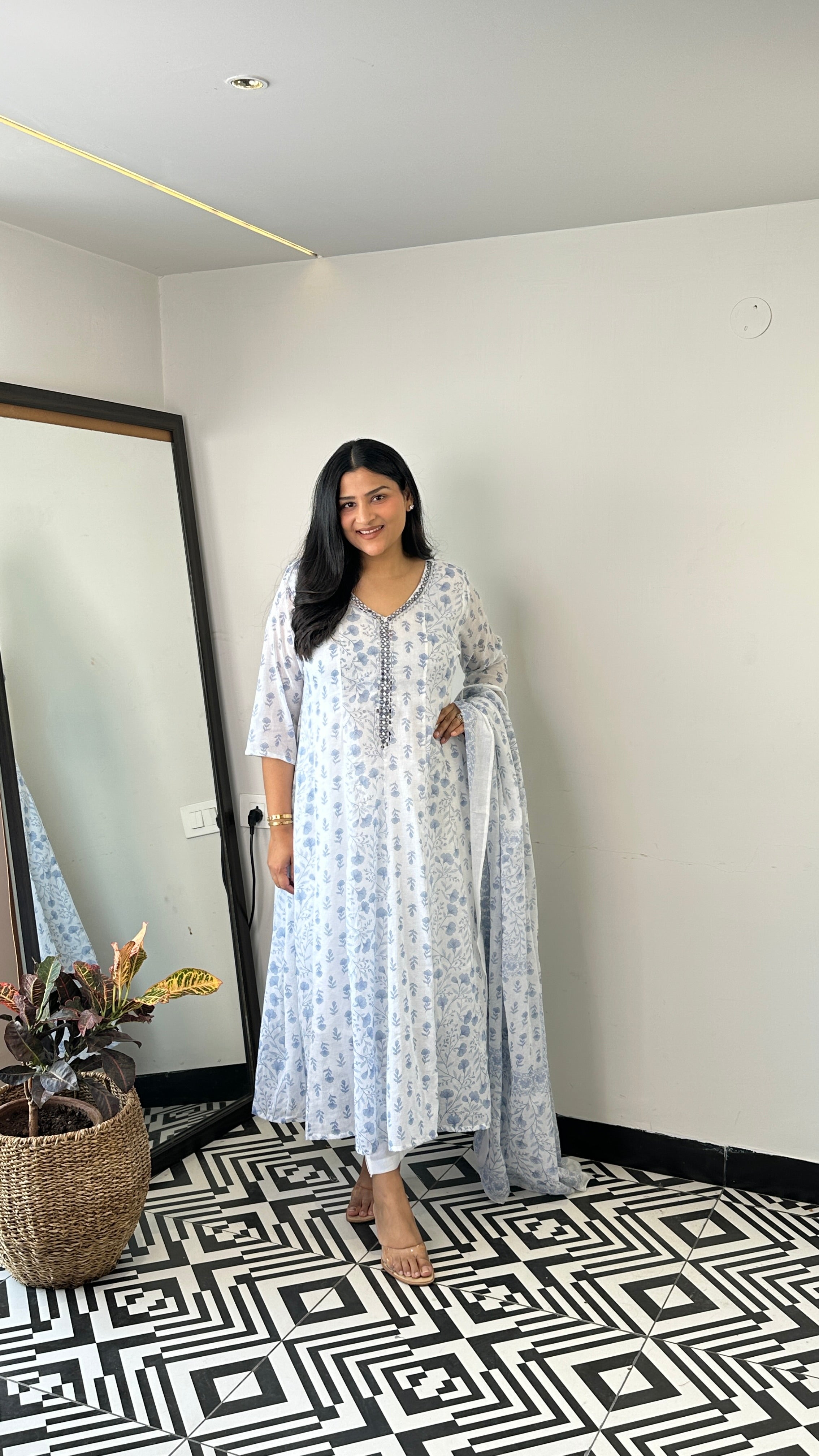 Powder Blue Floral Anarkali Suit Set shrisa.in