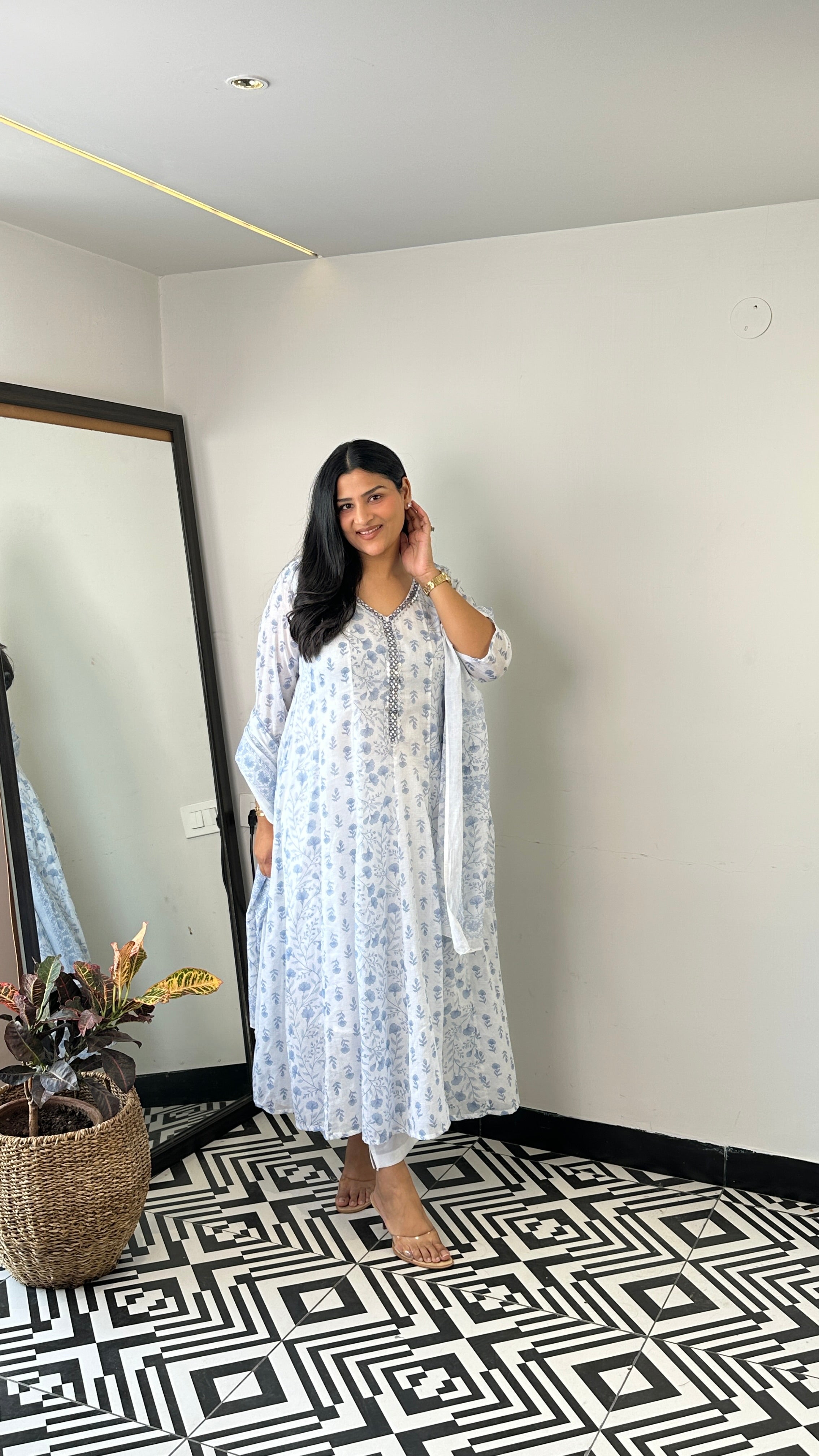 Powder Blue Floral Anarkali Suit Set shrisa.in