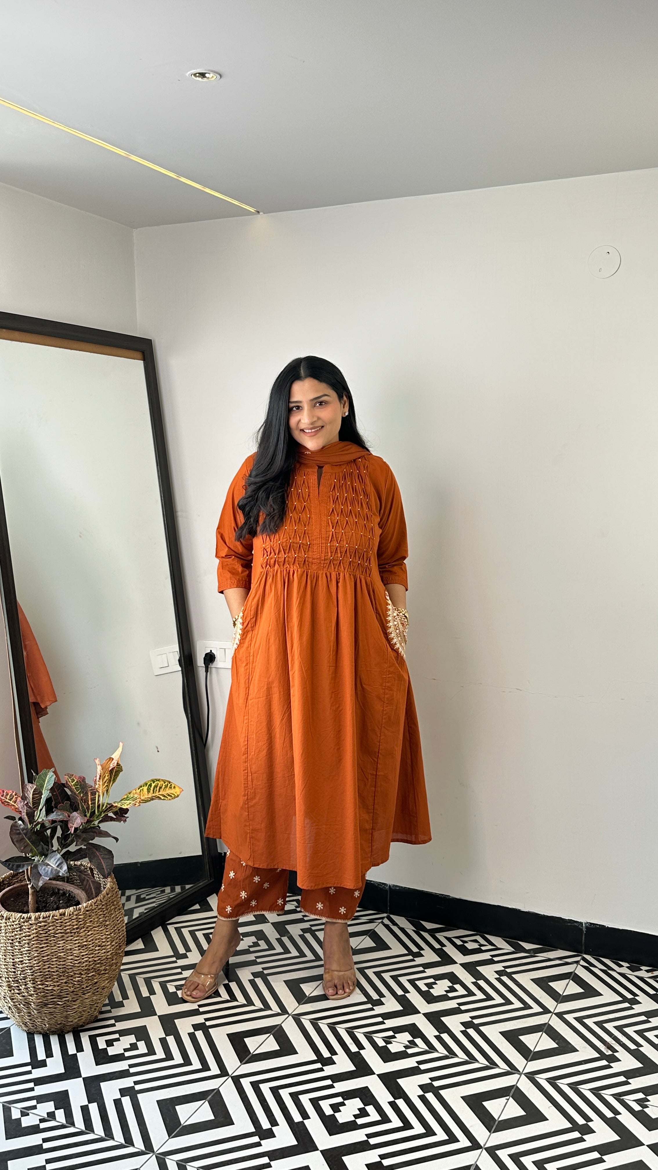 Pintex Rust A-Line Suit Set shrisa.in