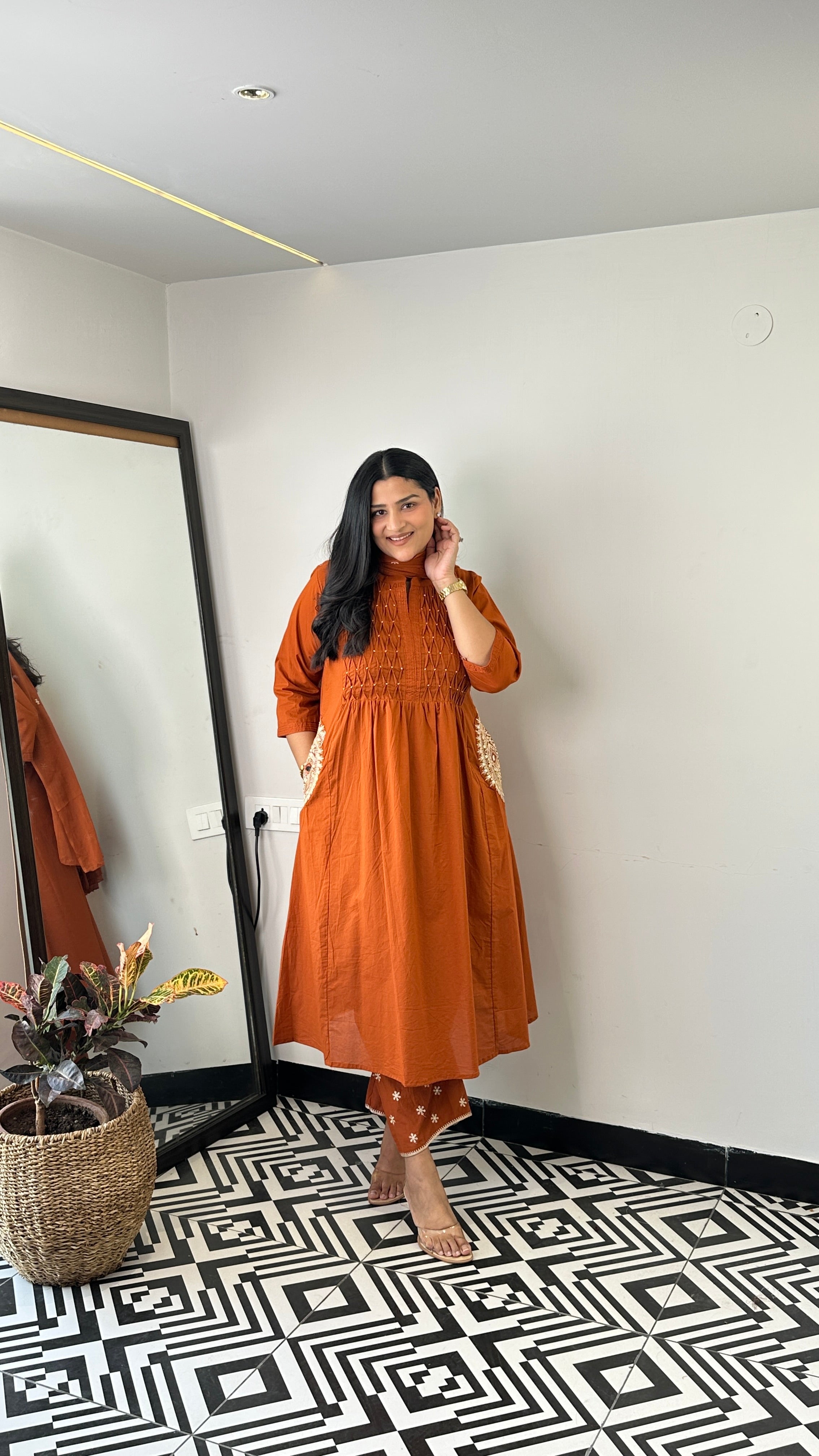 Pintex Rust A-Line Suit Set shrisa.in