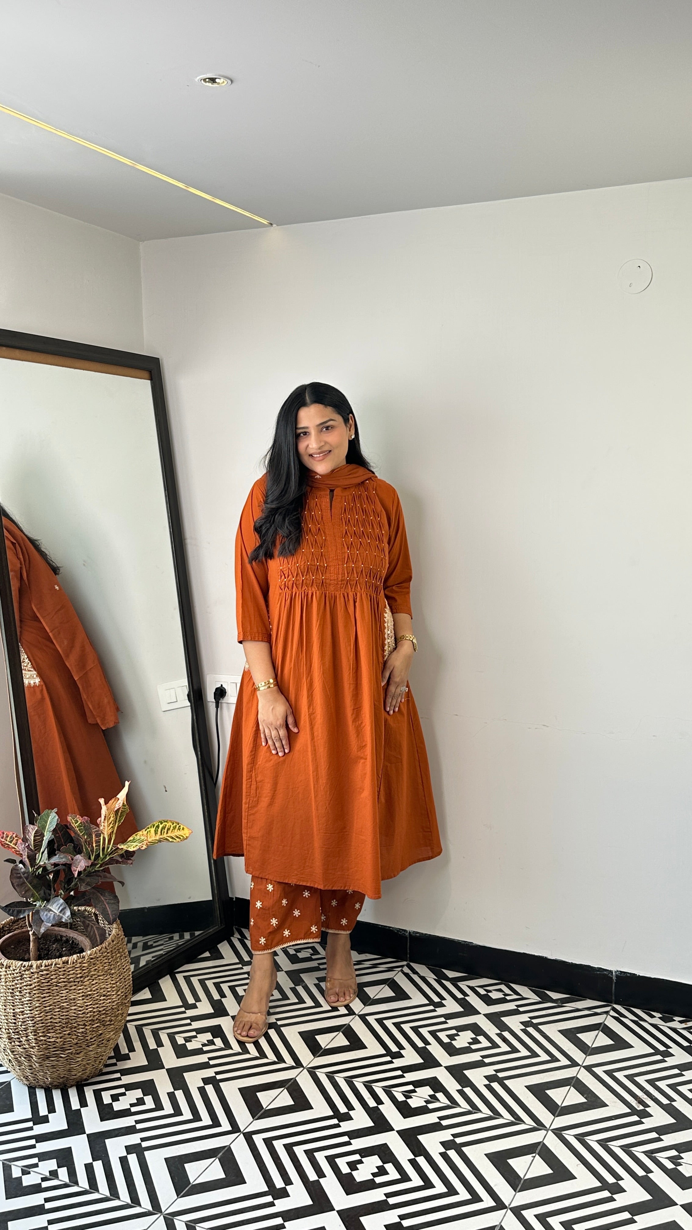 Pintex Rust A-Line Suit Set shrisa.in