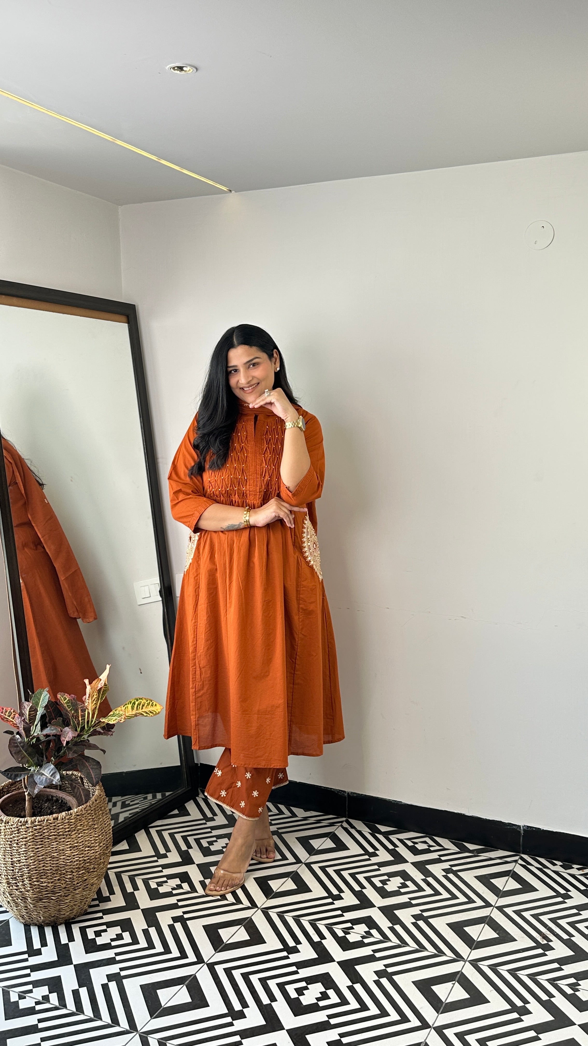 Pintex Rust A-Line Suit Set shrisa.in