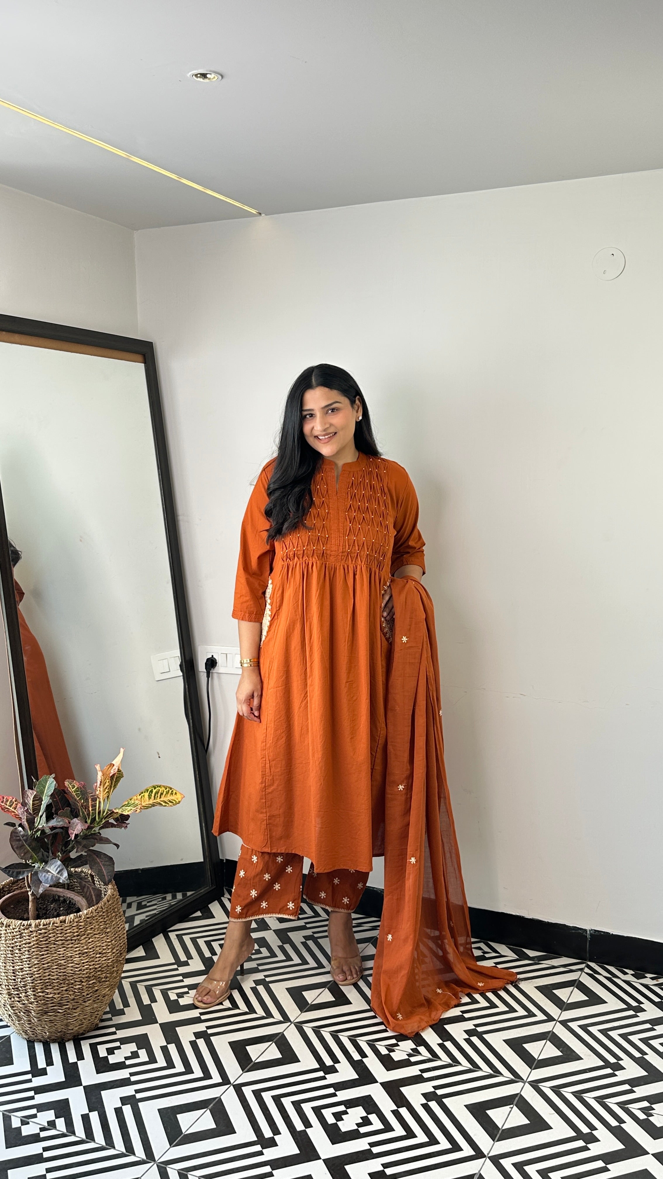 Pintex Rust A-Line Suit Set shrisa.in