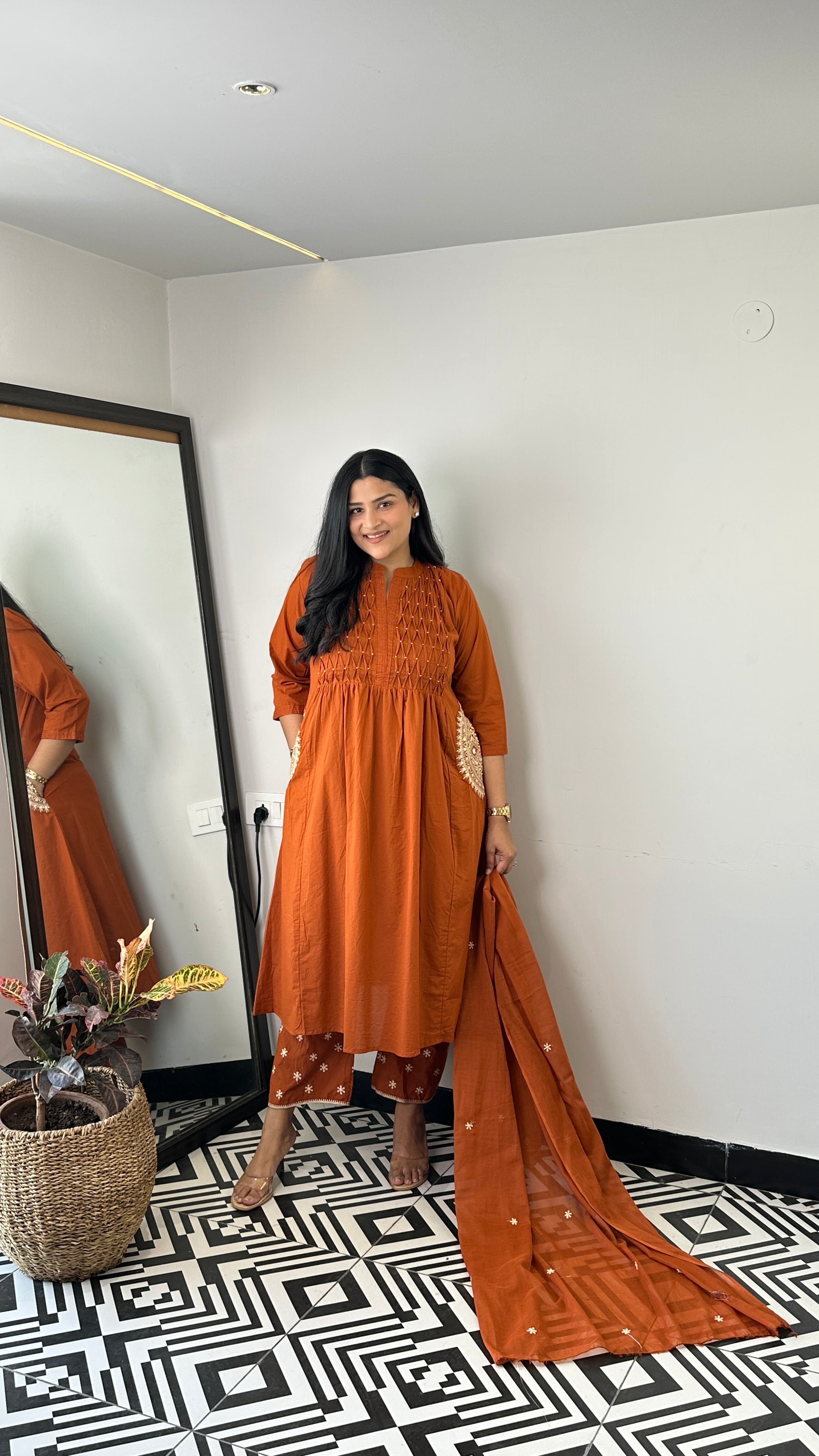 Pintex Rust A-Line Suit Set shrisa.in