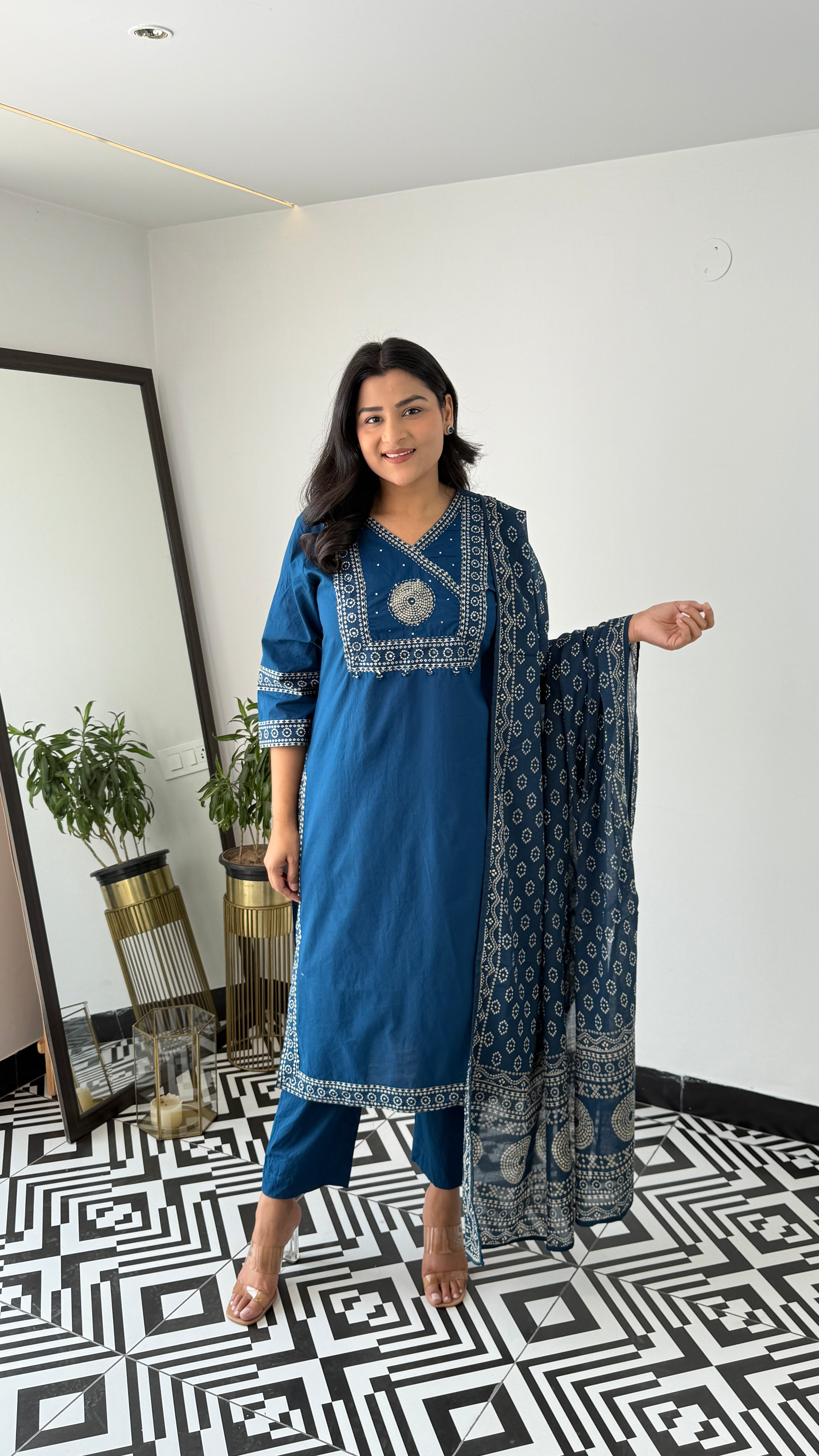 Bandhej Teal Blue Suit Set