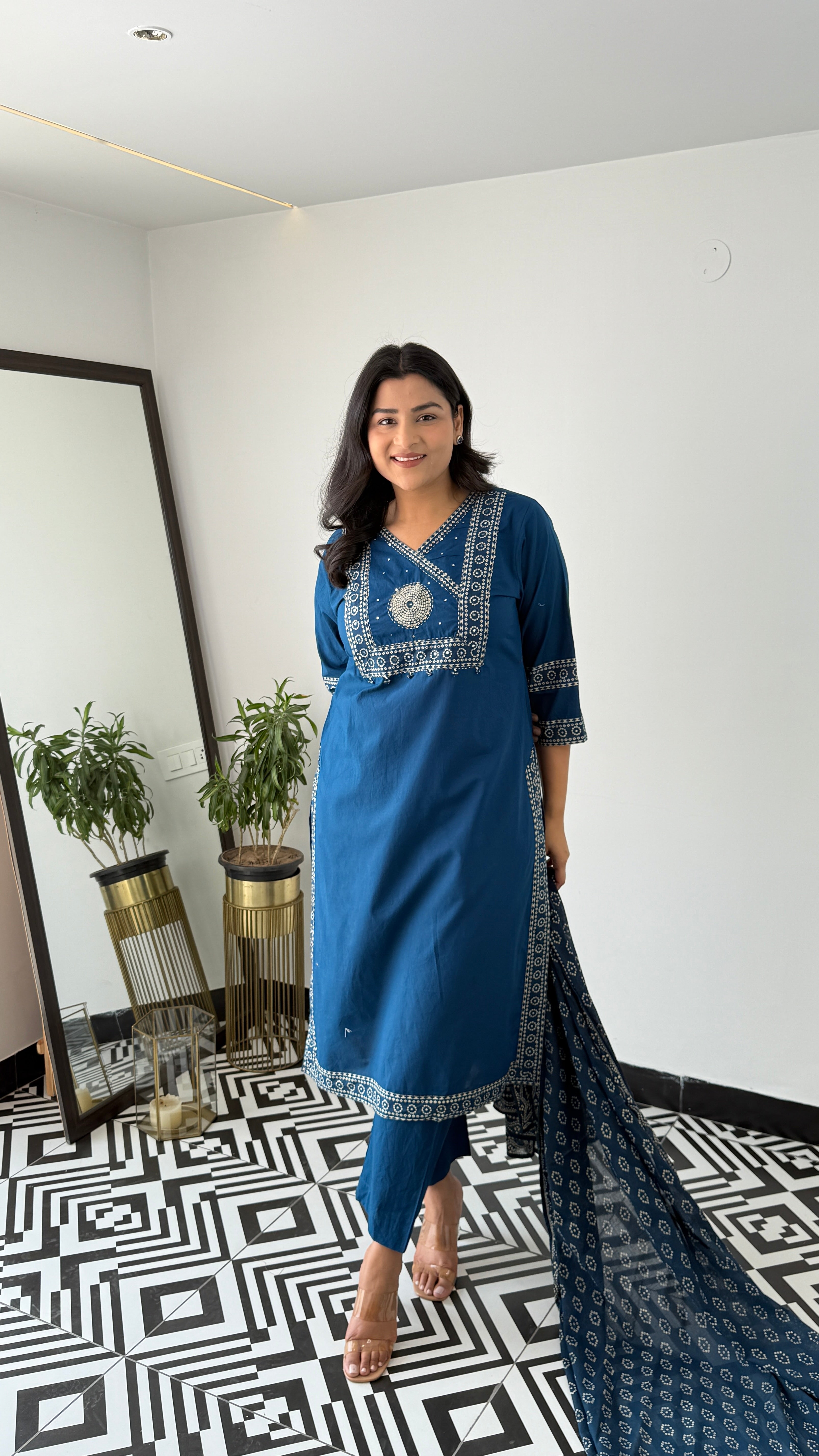 Bandhej Teal Blue Suit Set