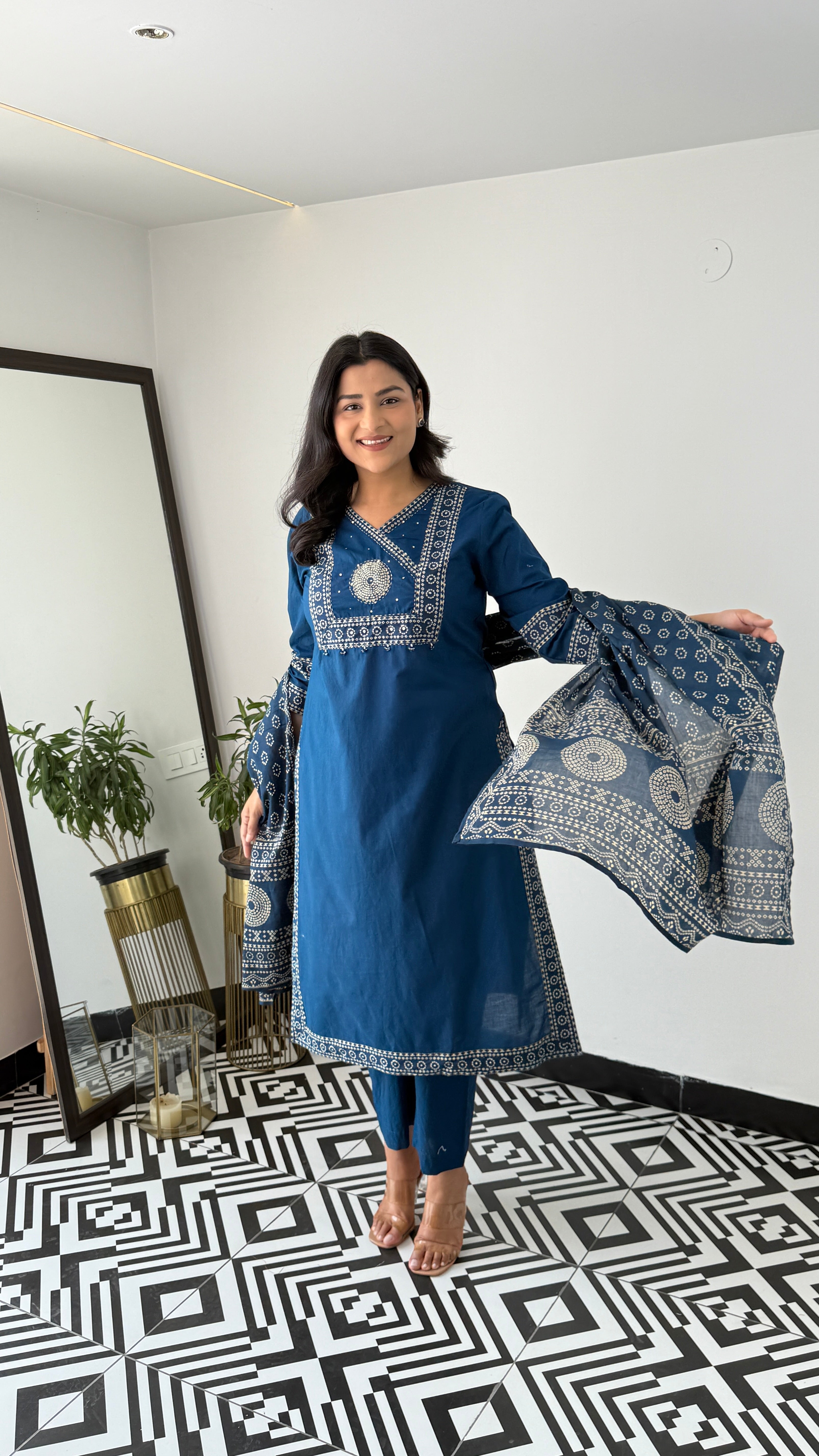 Bandhej Teal Blue Suit Set