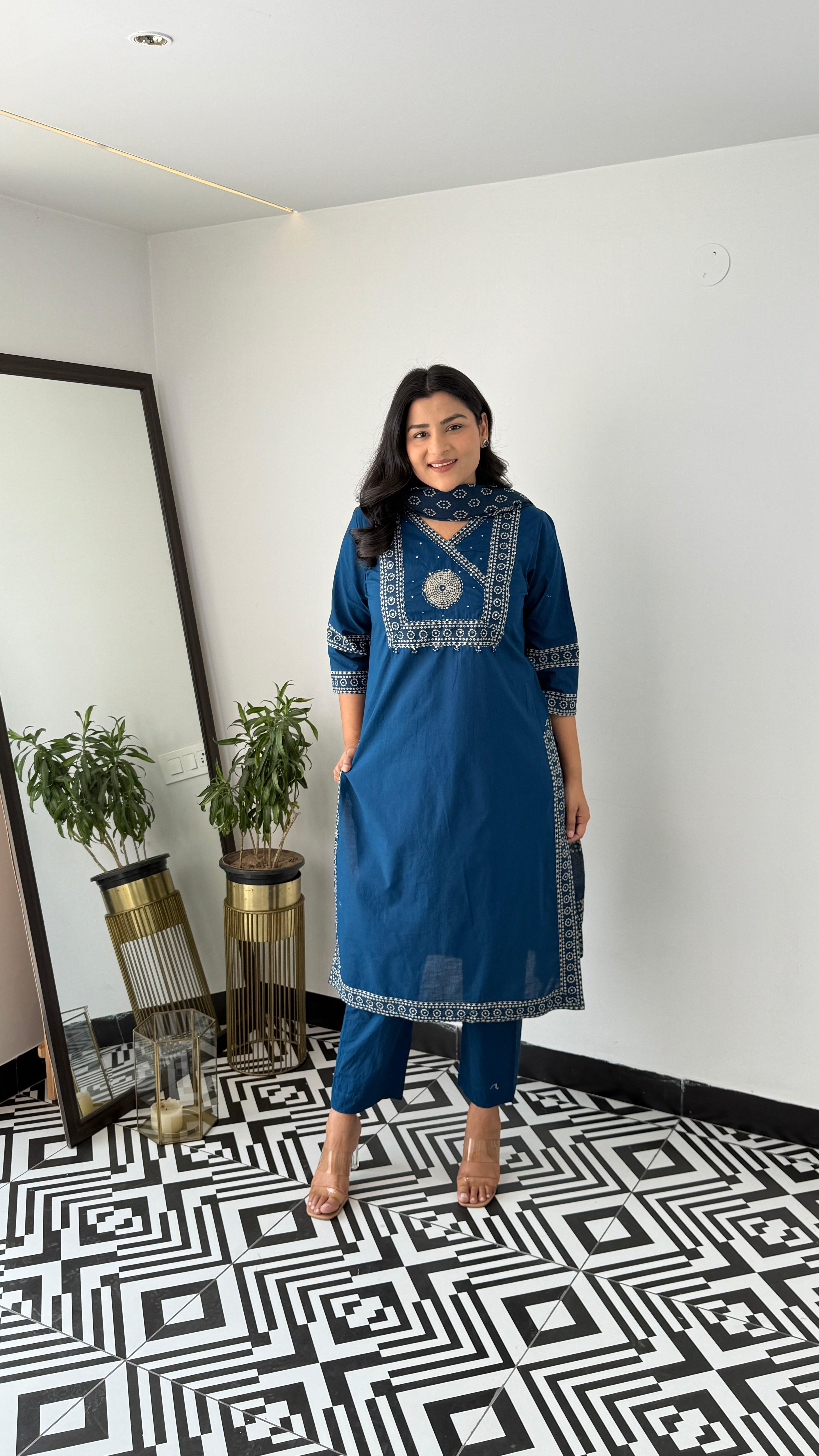 Bandhej Teal Blue Suit Set
