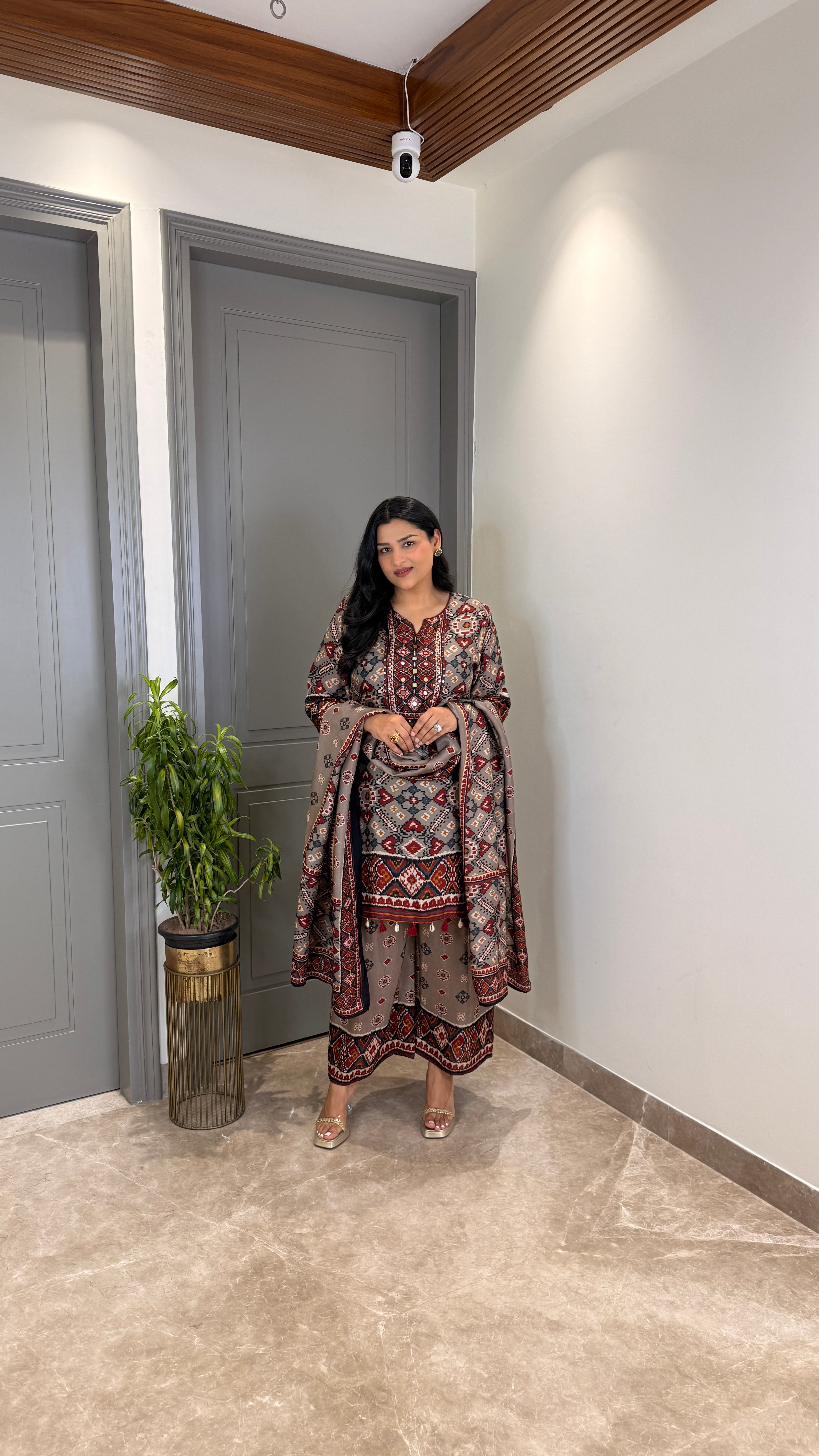 Patola Grey Silk Suit Set shrisa.in