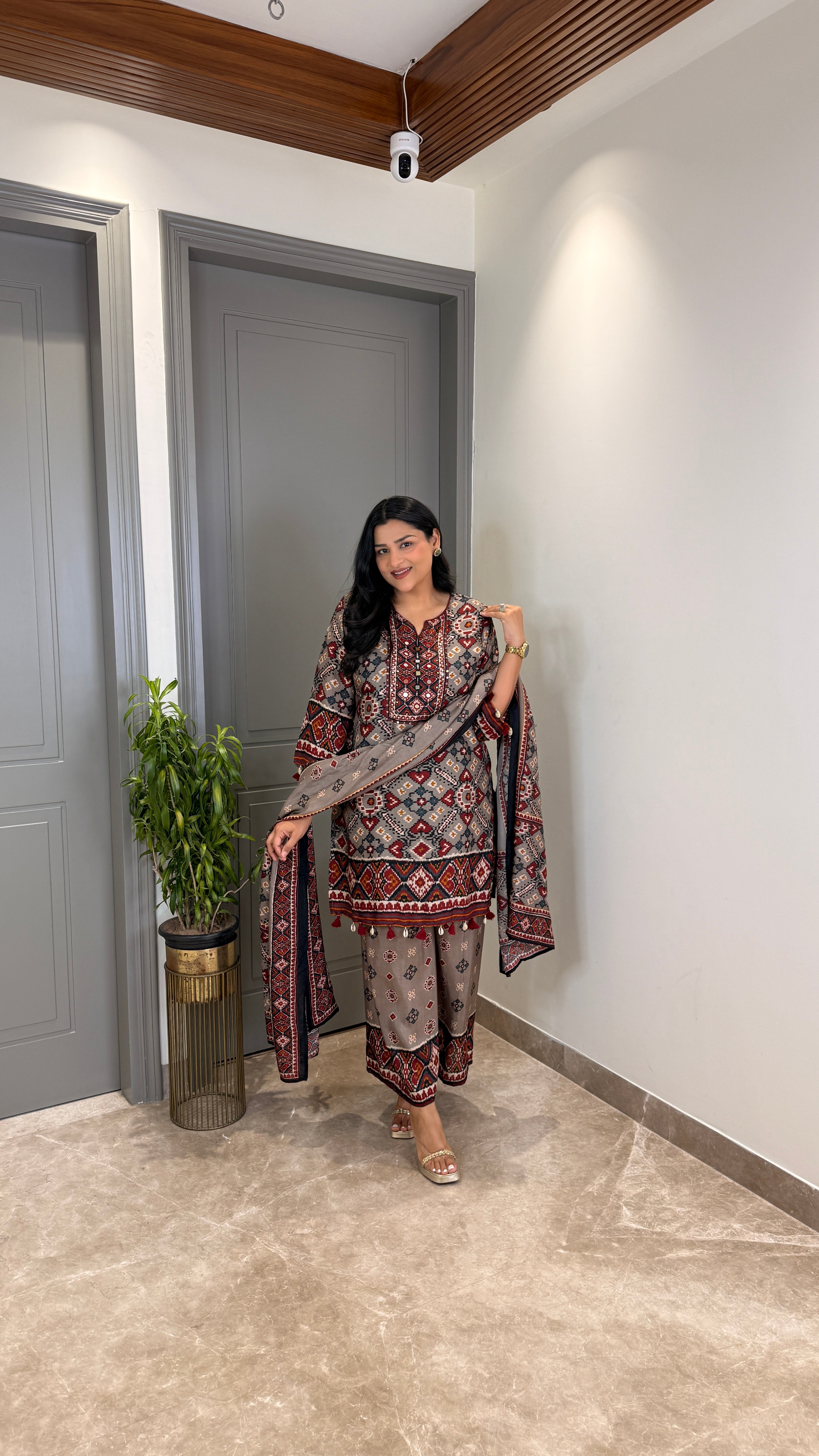 Patola Grey Silk Suit Set shrisa.in
