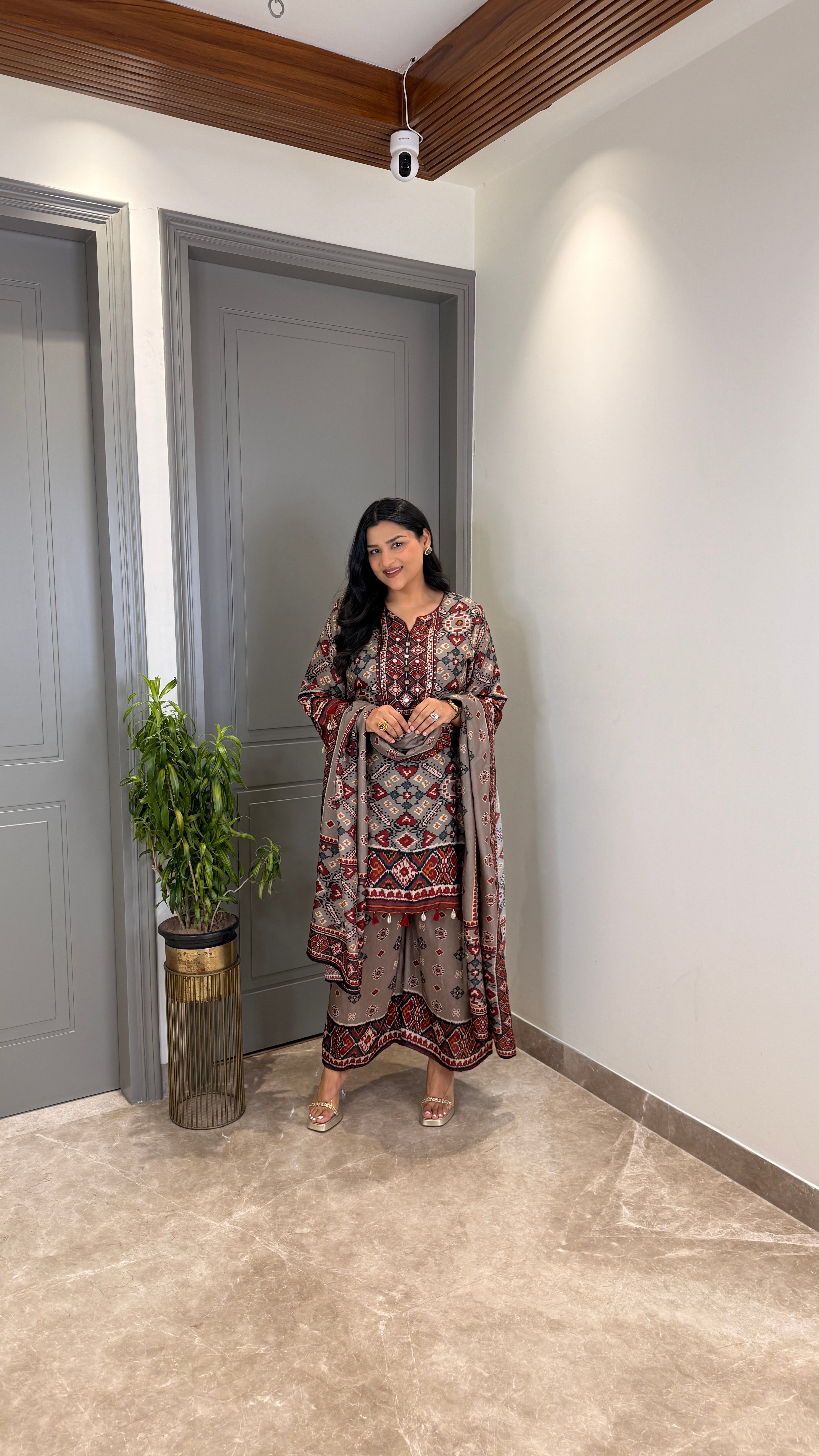 Patola Grey Silk Suit Set shrisa.in