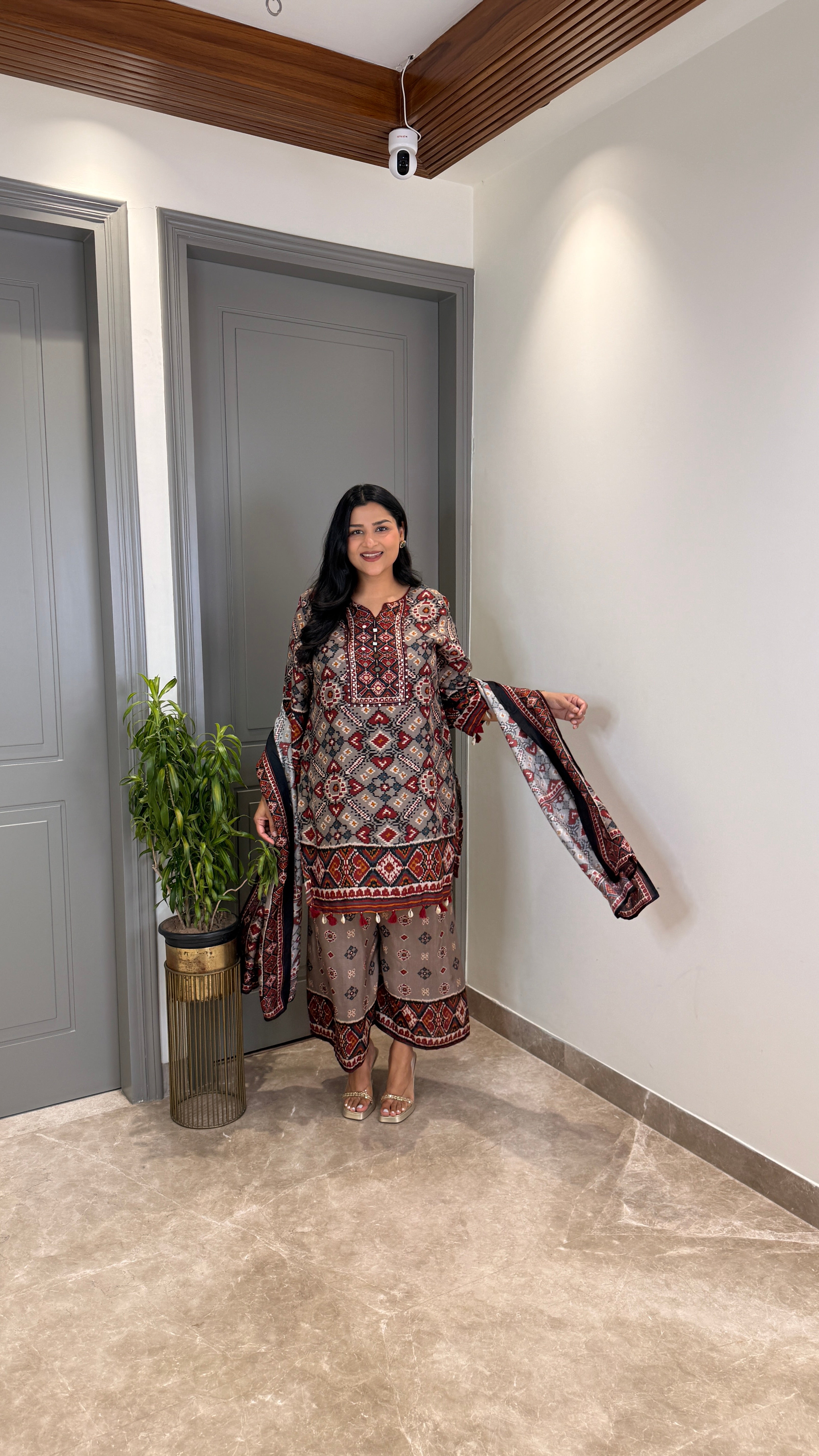 Patola Grey Silk Suit Set shrisa.in