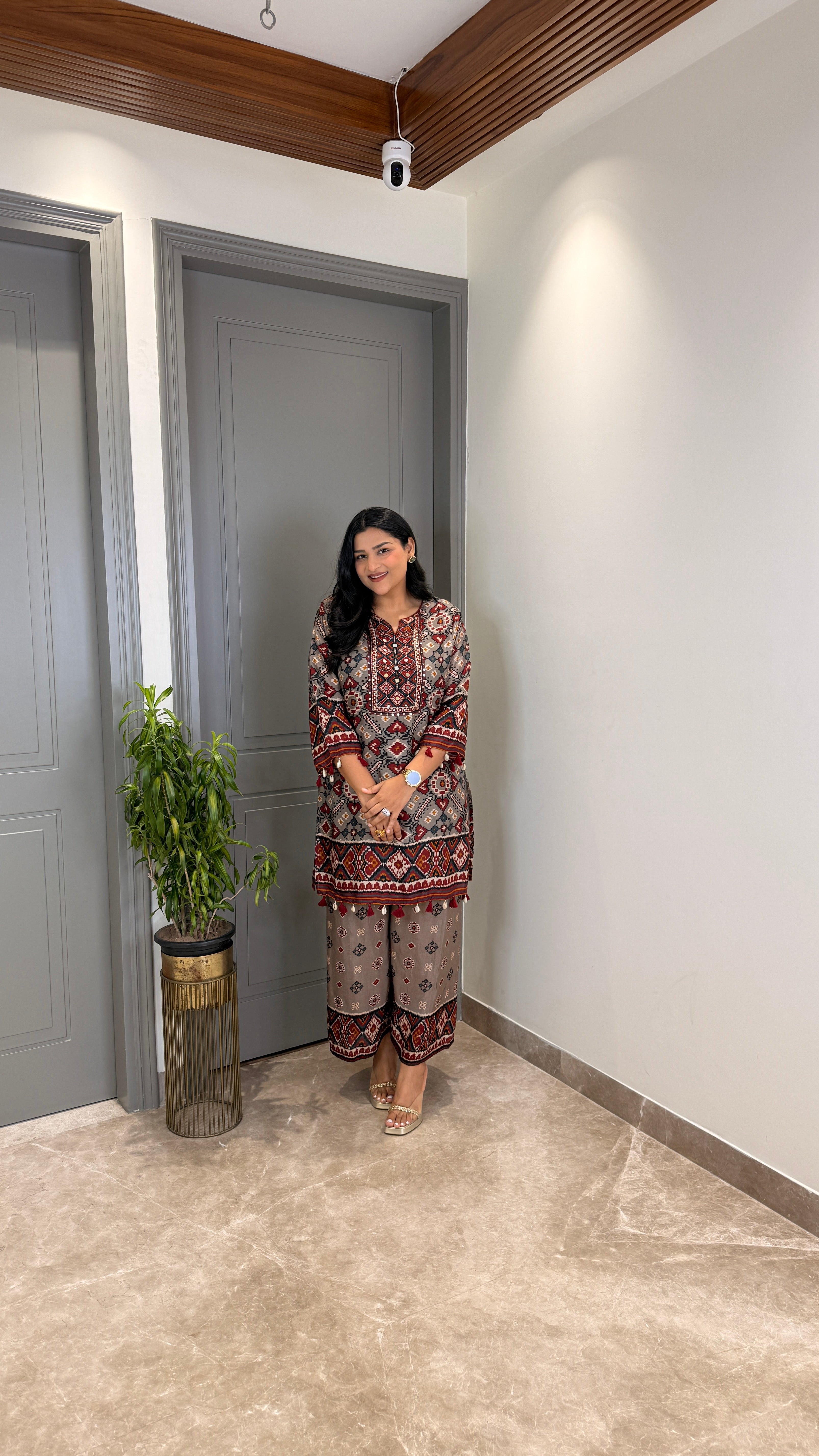Patola Grey Silk Suit Set shrisa.in