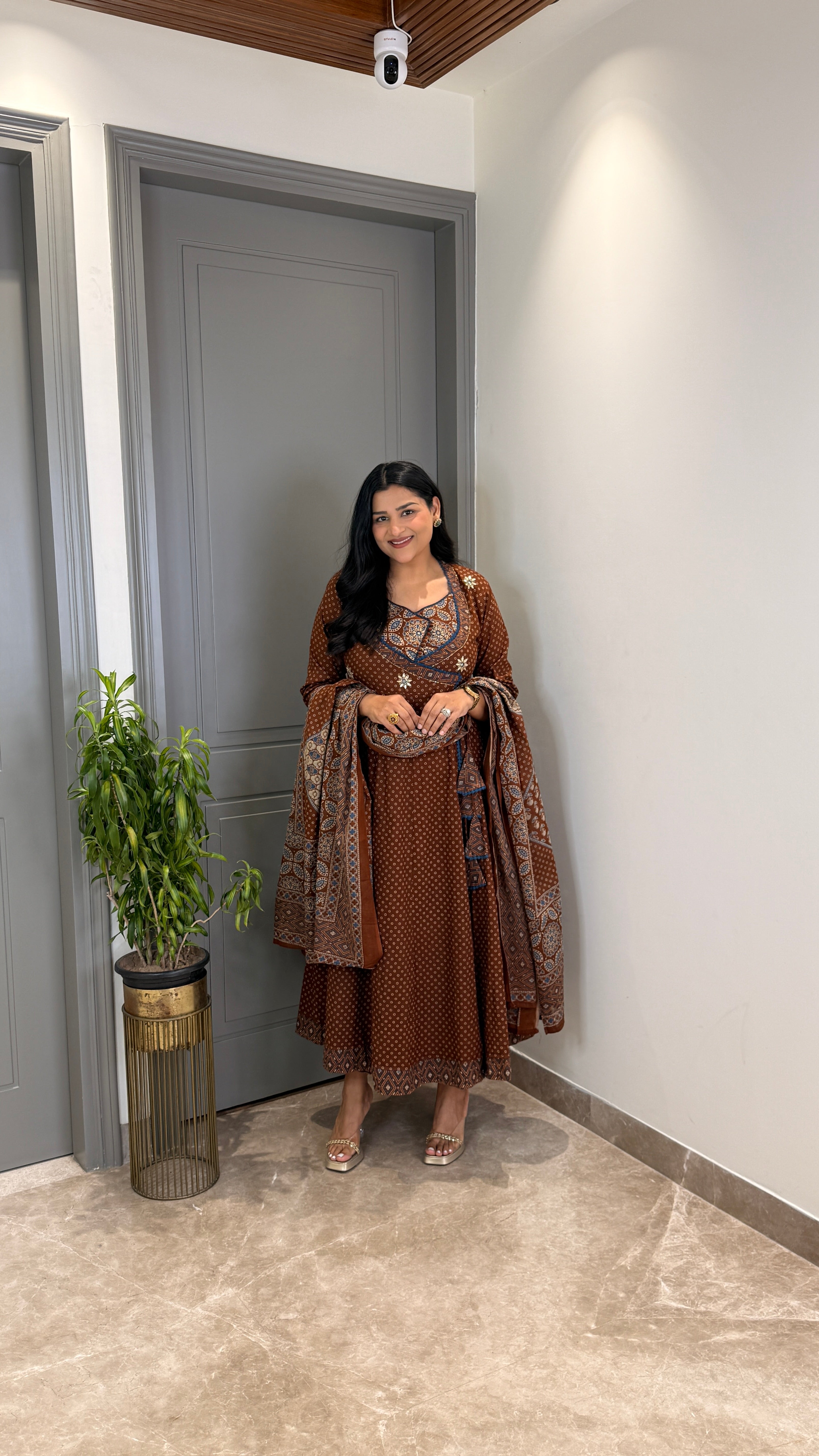 Maroon Bandhej Anarkali shrisa.in