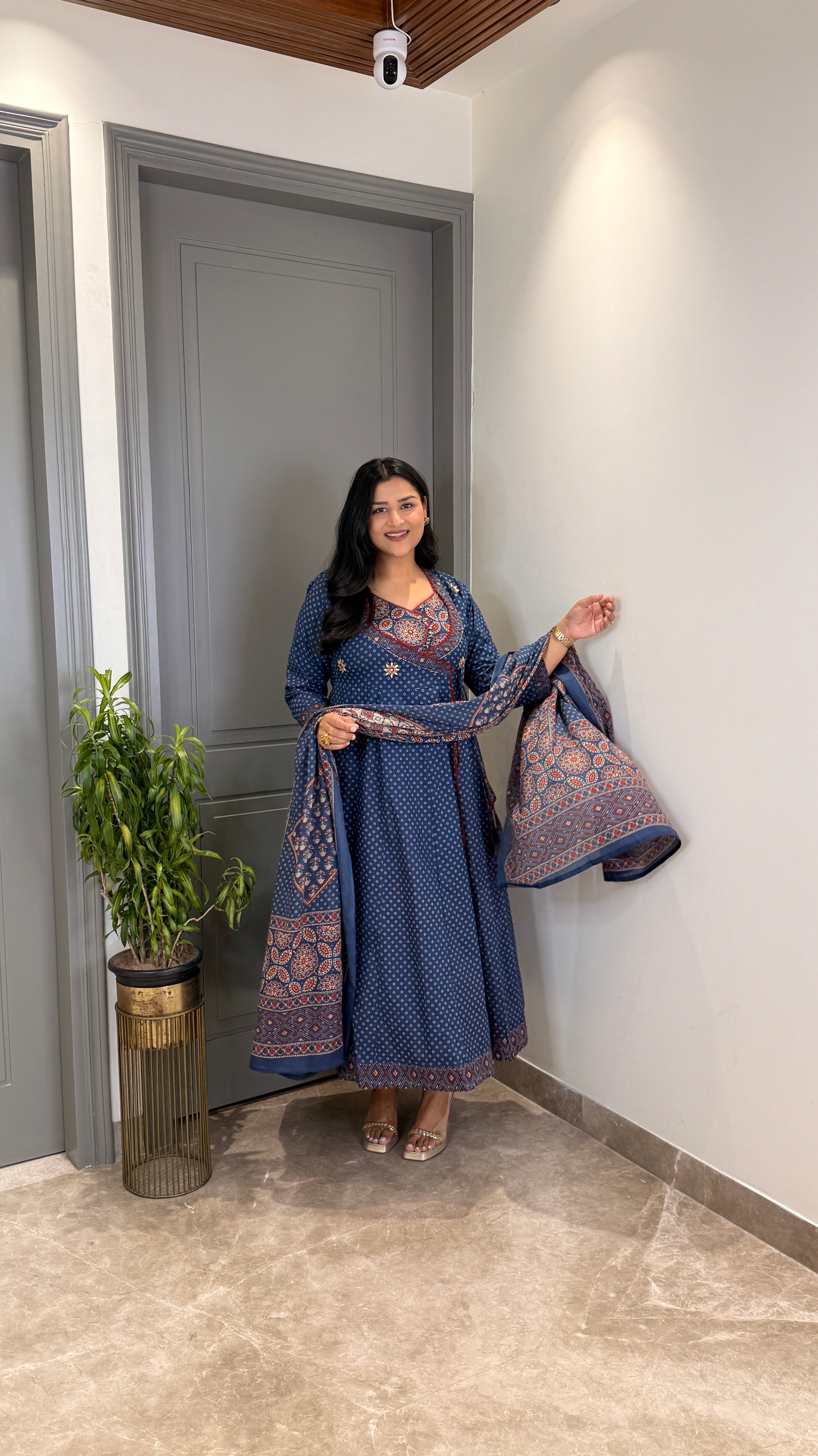 ⁠Blue Bandhej Anarkali shrisa.in