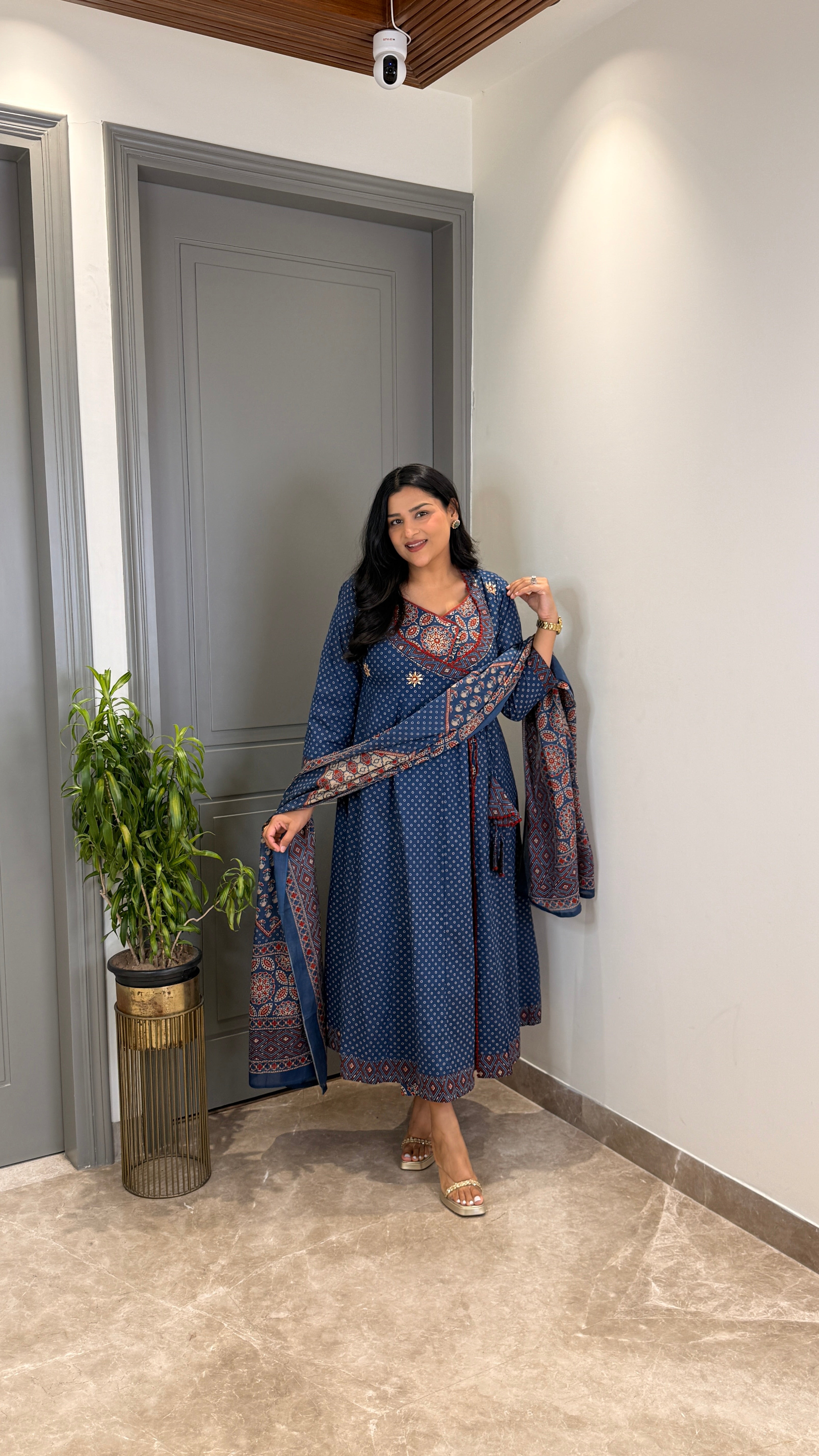 ⁠Blue Bandhej Anarkali shrisa.in