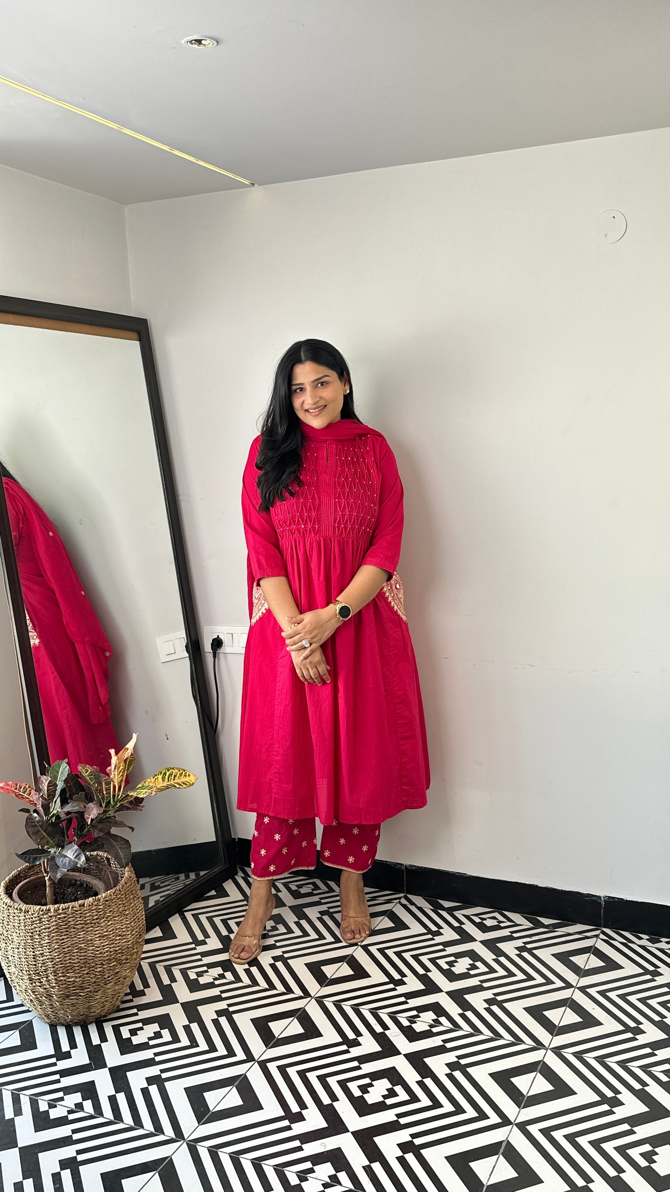 Pintex Pink A-Line Suit Set shrisa.in