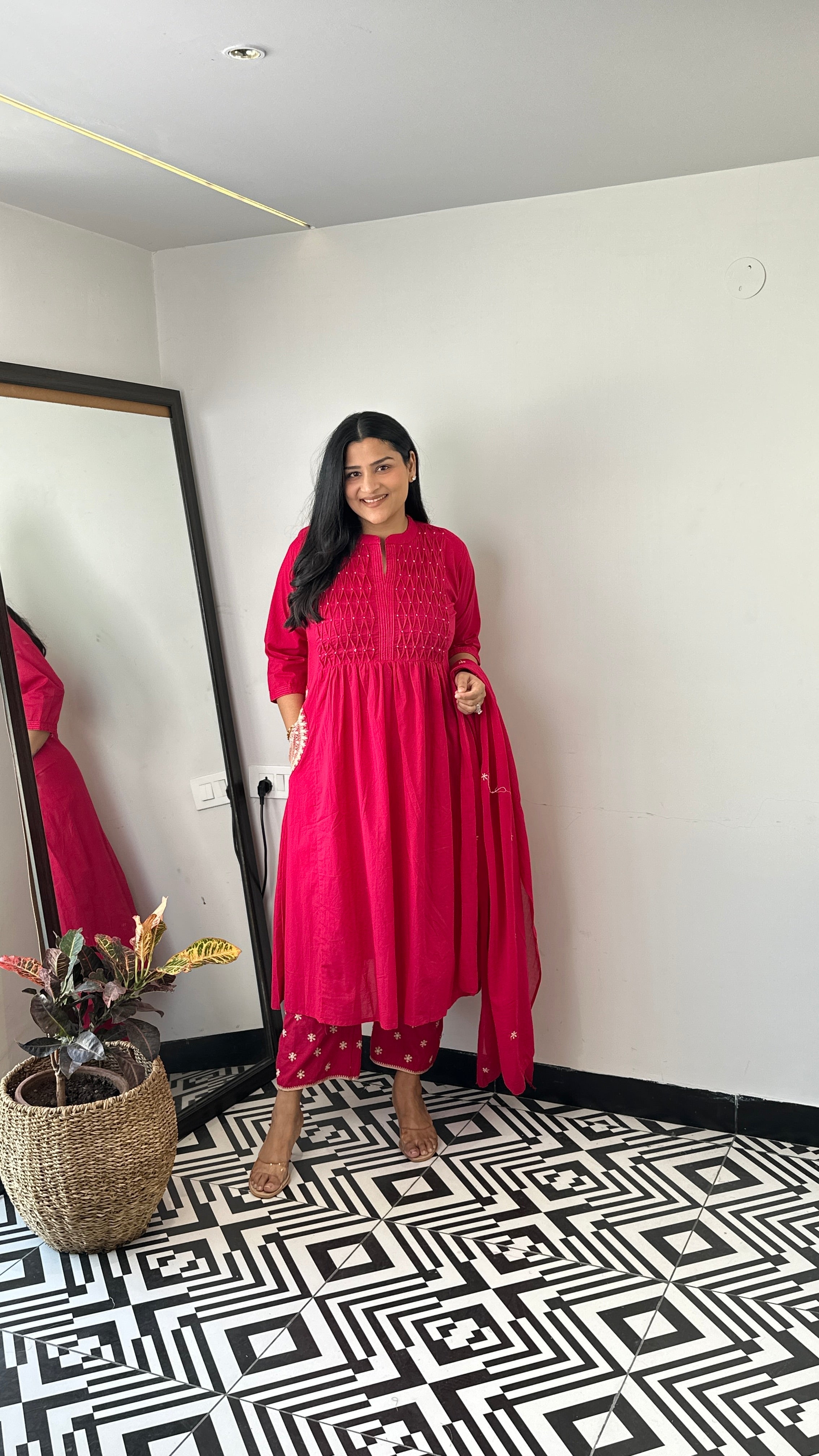 Pintex Pink A-Line Suit Set shrisa.in
