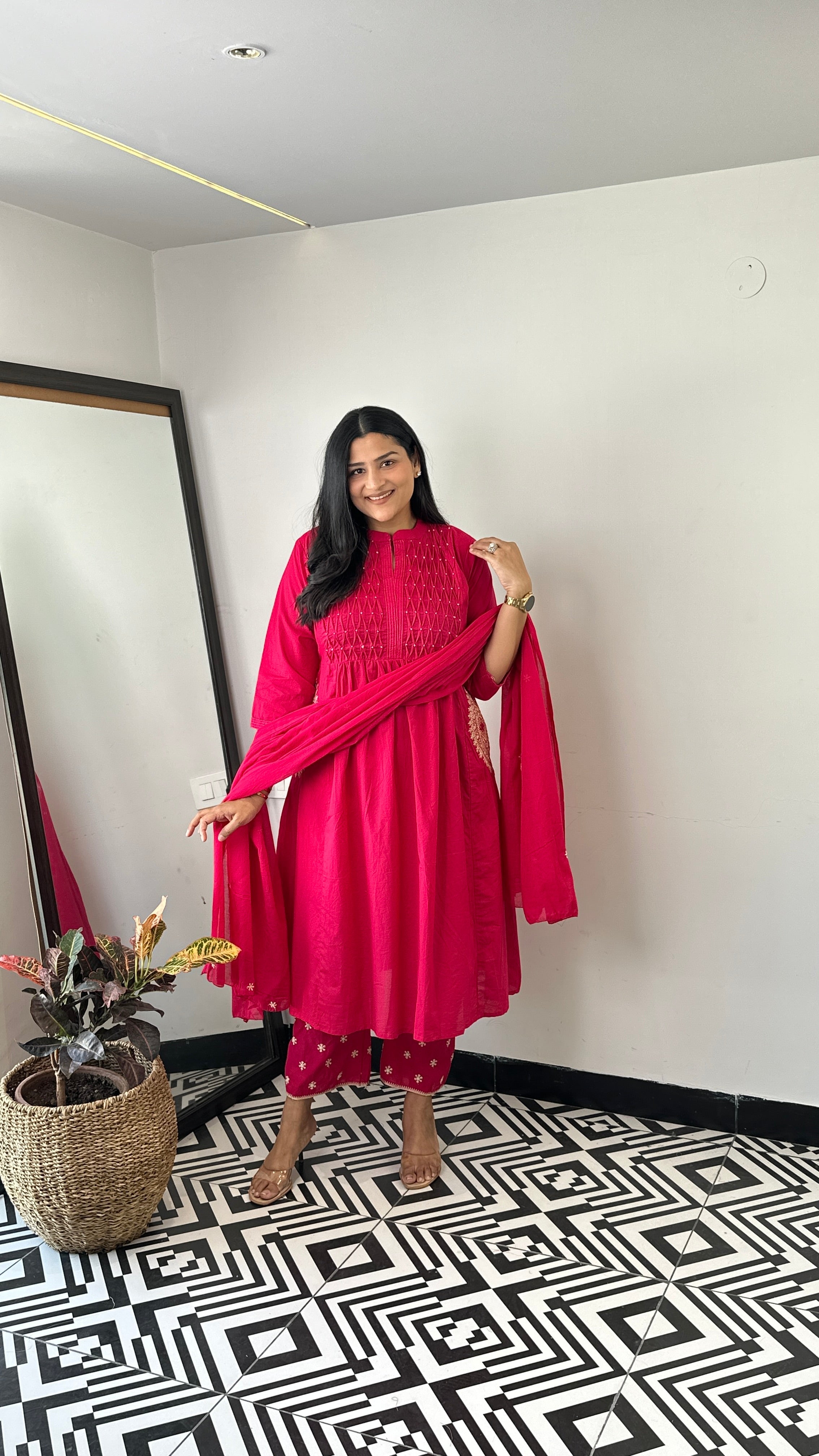 Pintex Pink A-Line Suit Set shrisa.in