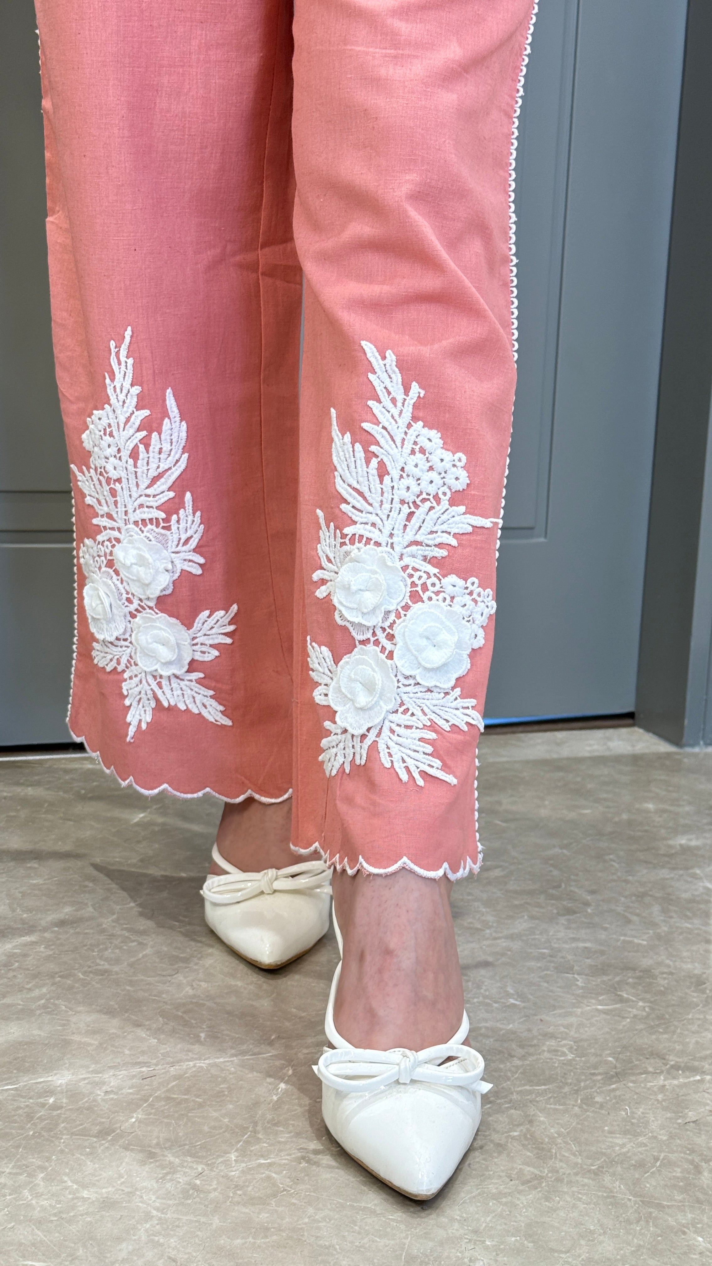 Vasket Flower Motif Pink Cord Set