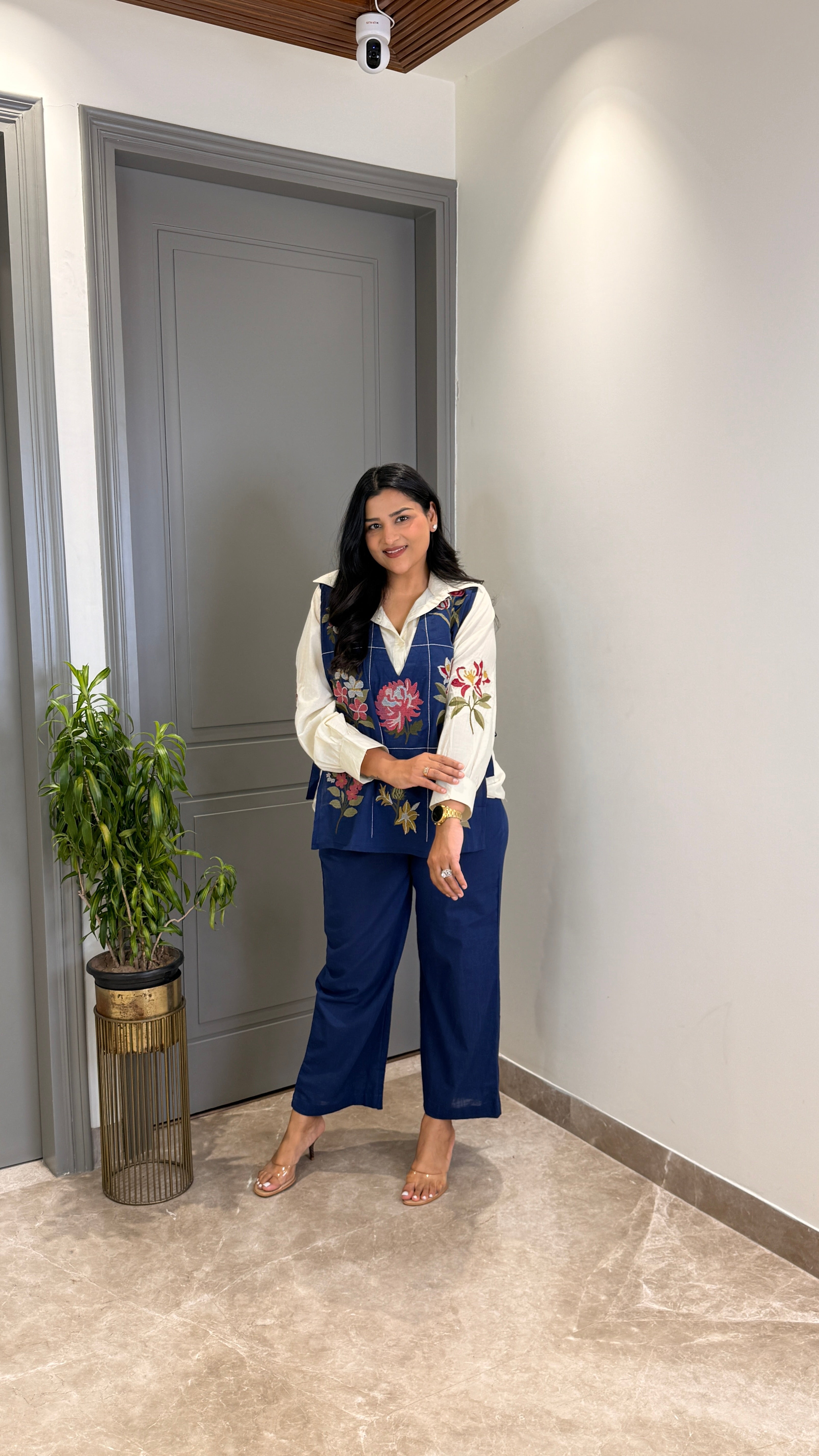 Denim Look Embroidered Cord Set shrisa.in