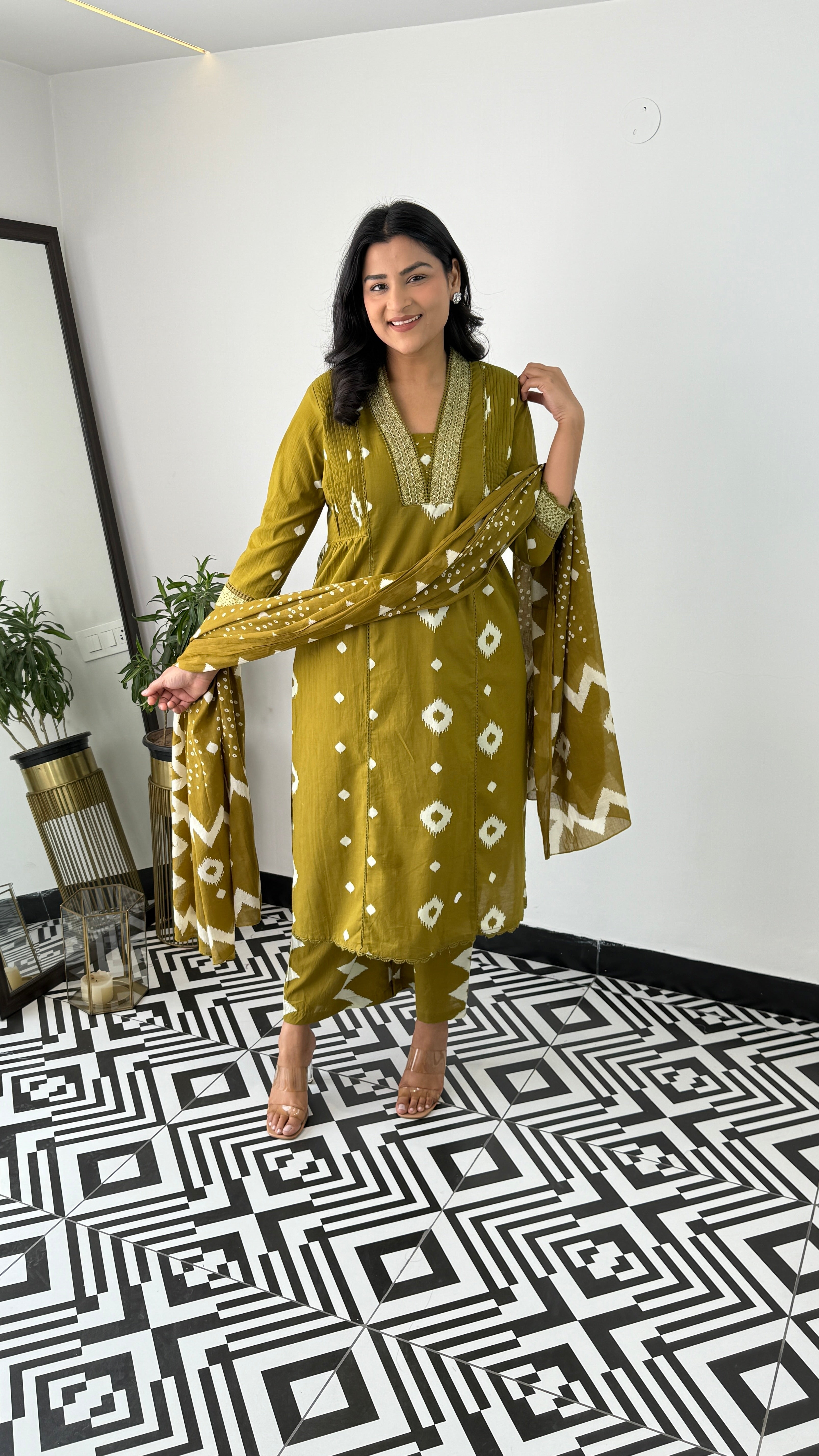 ⁠Ikkat Green Suit Set