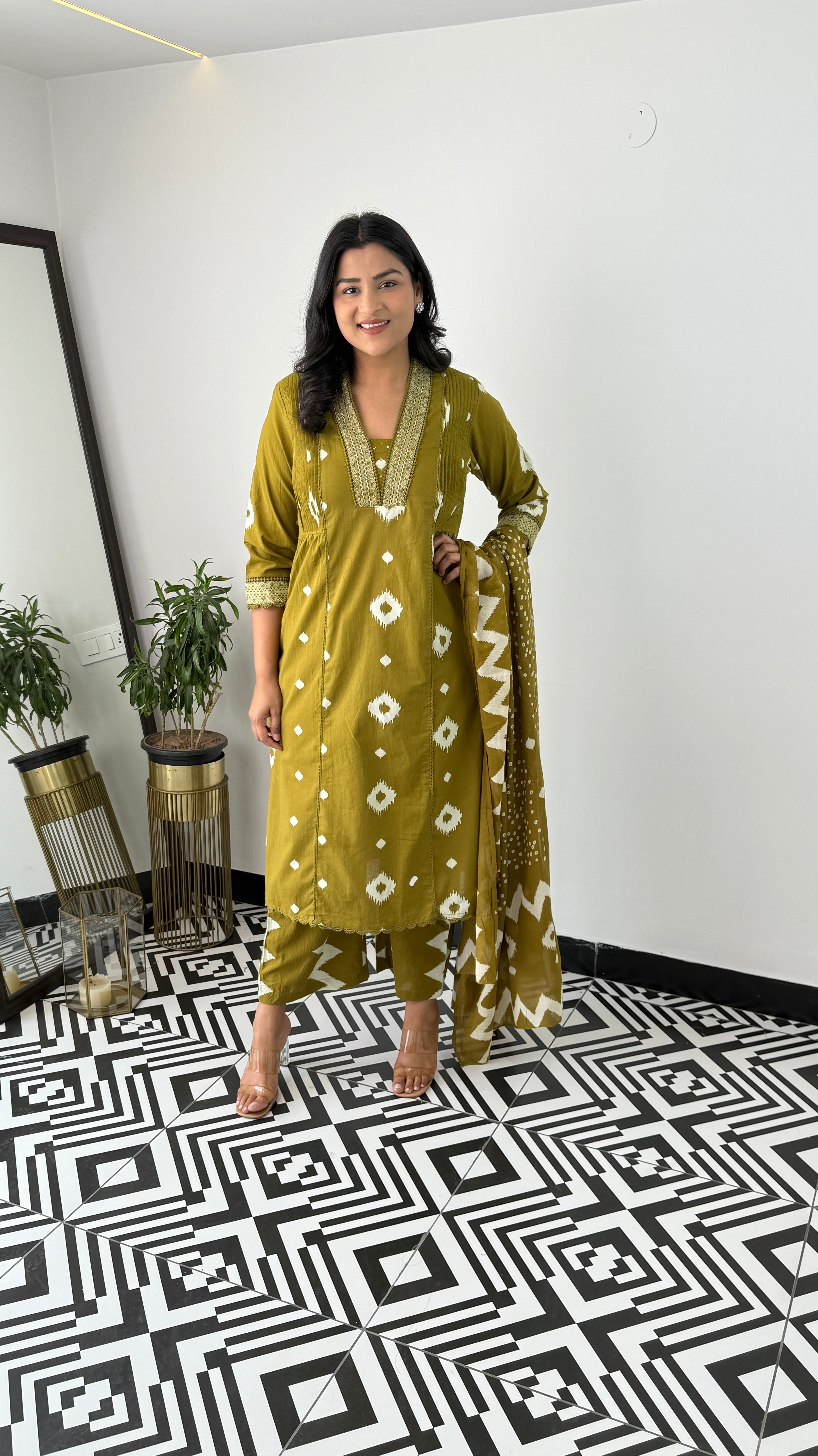 ⁠Ikkat Green Suit Set