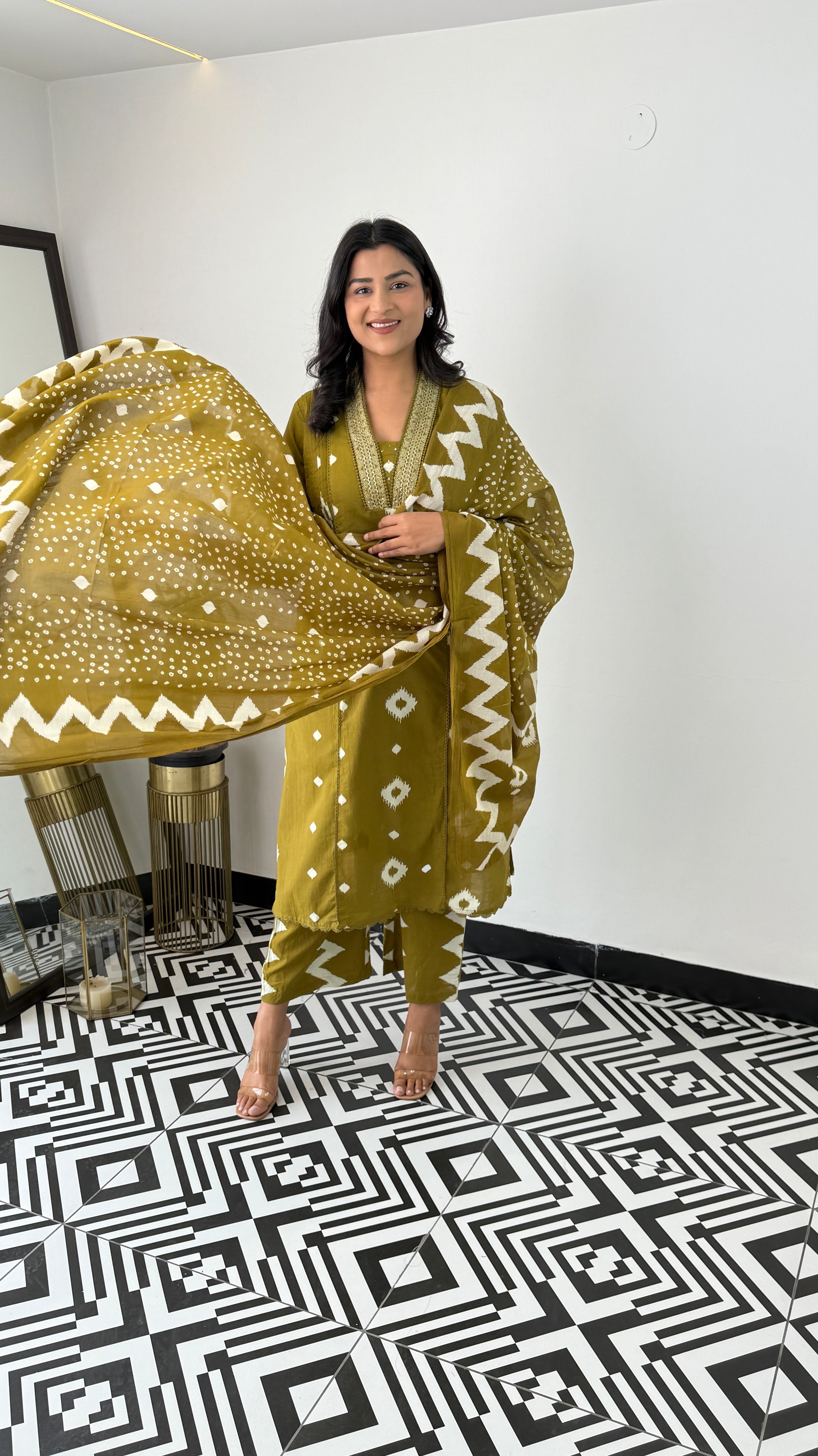 ⁠Ikkat Green Suit Set