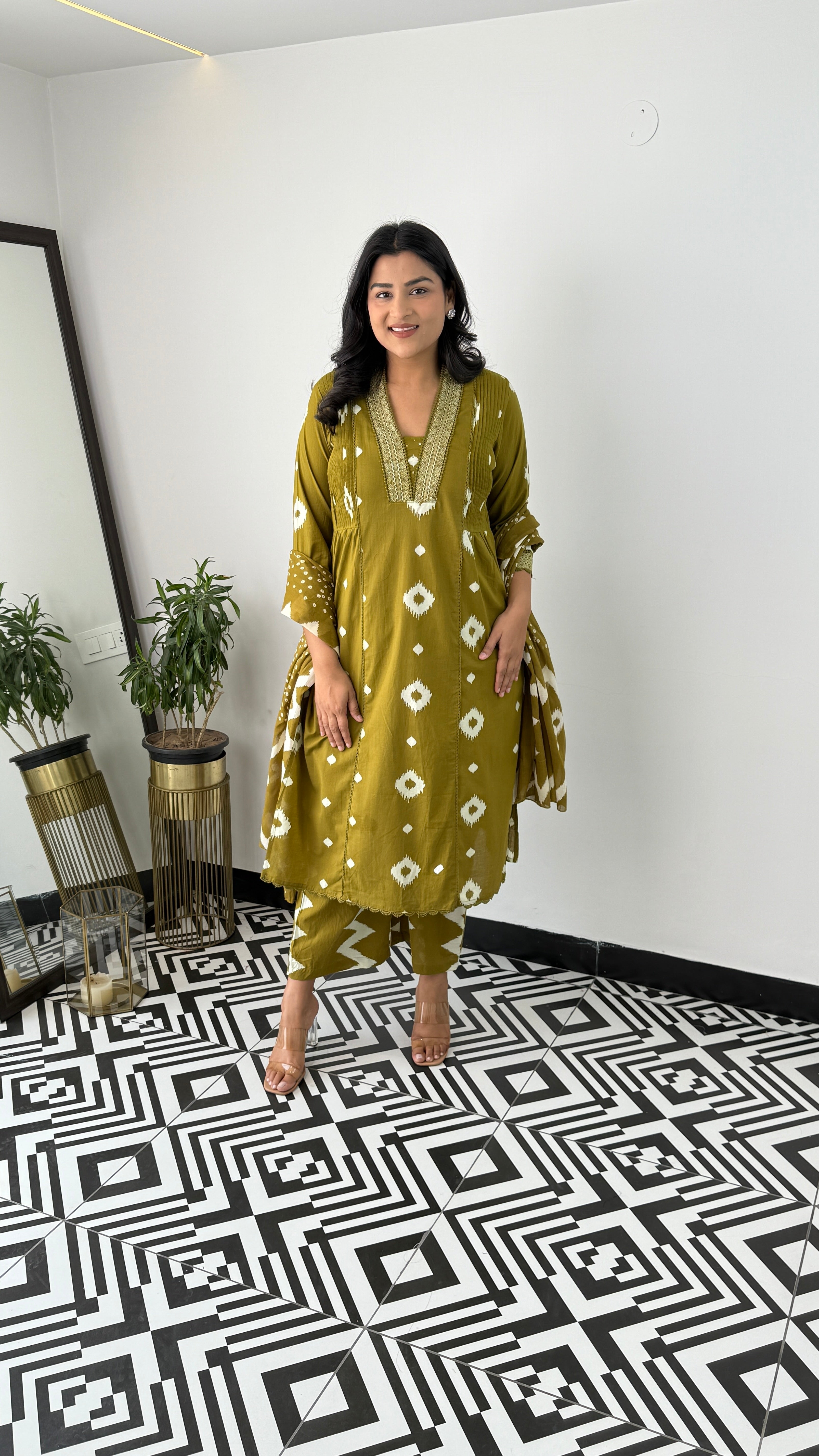 ⁠Ikkat Green Suit Set