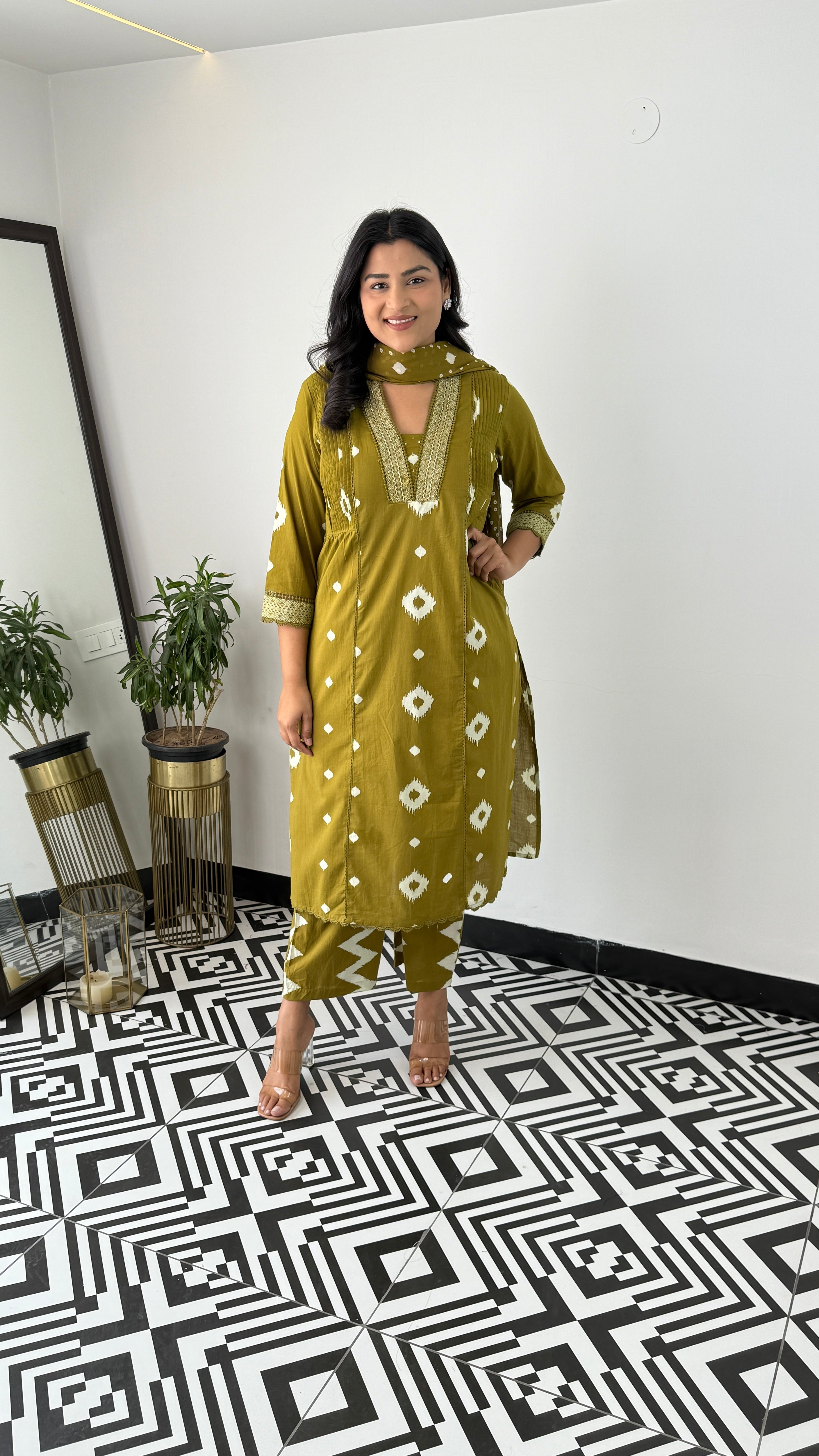 ⁠Ikkat Green Suit Set