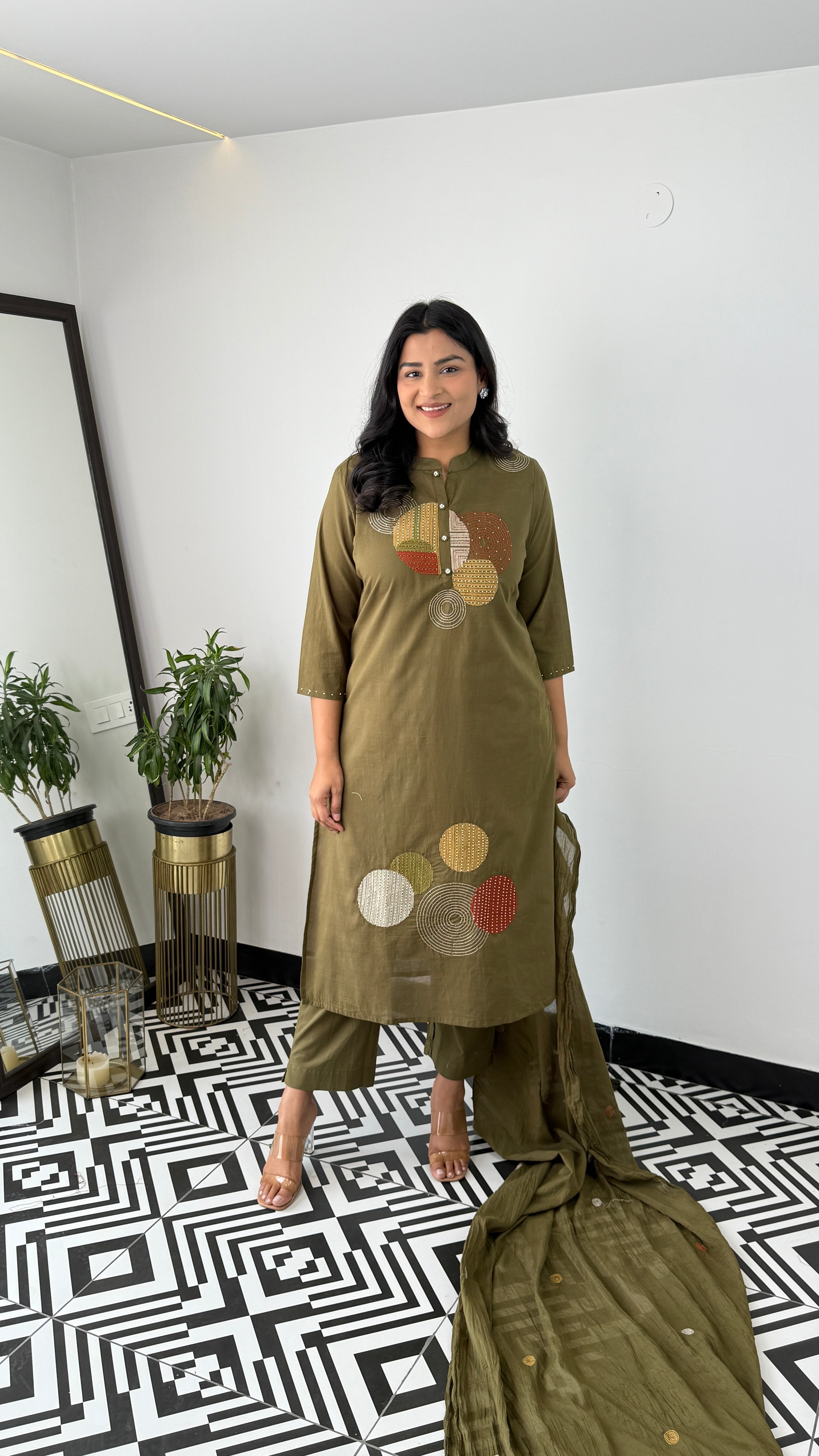 Dark Green Geometric Suit Set