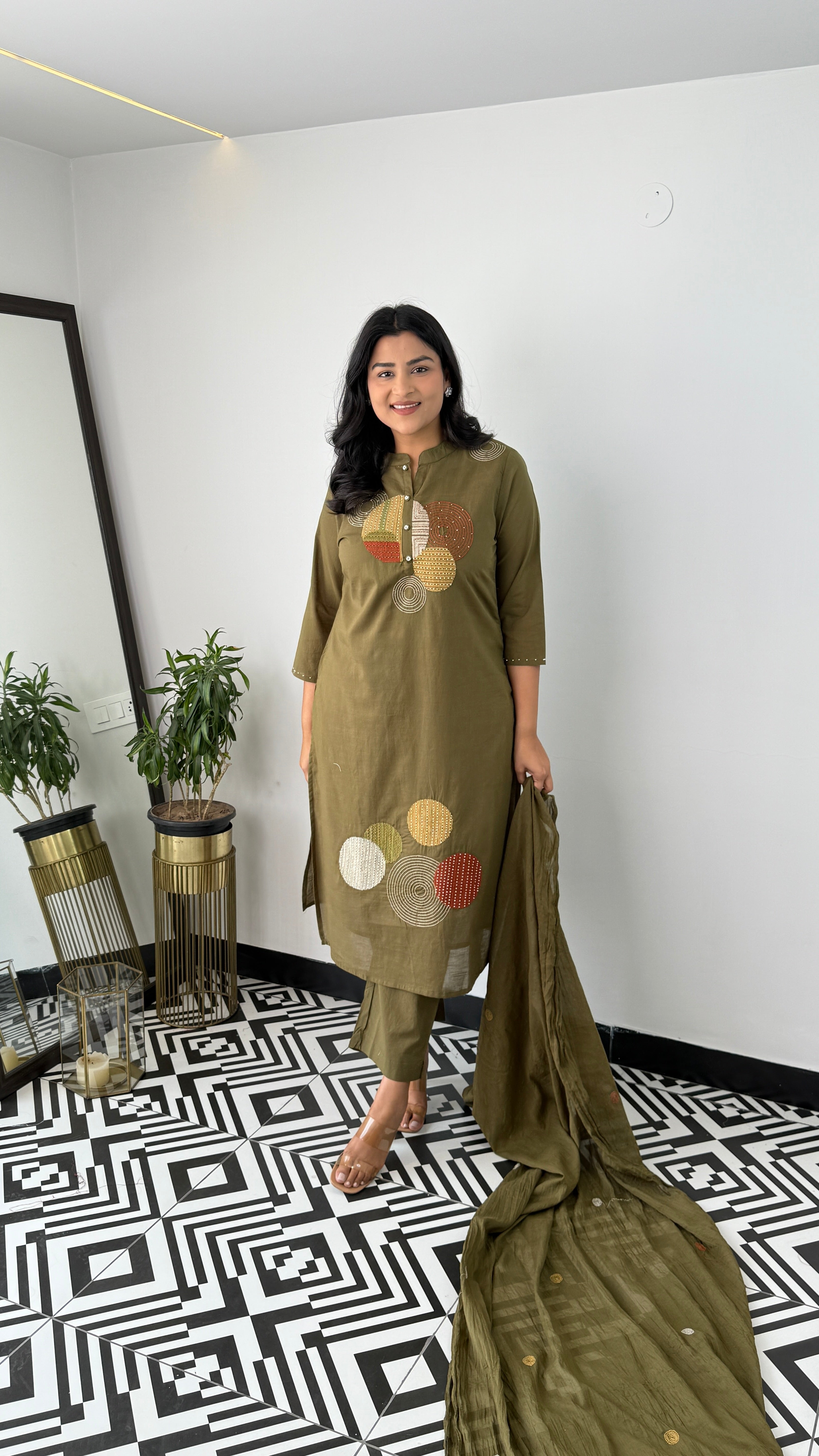 Dark Green Geometric Suit Set