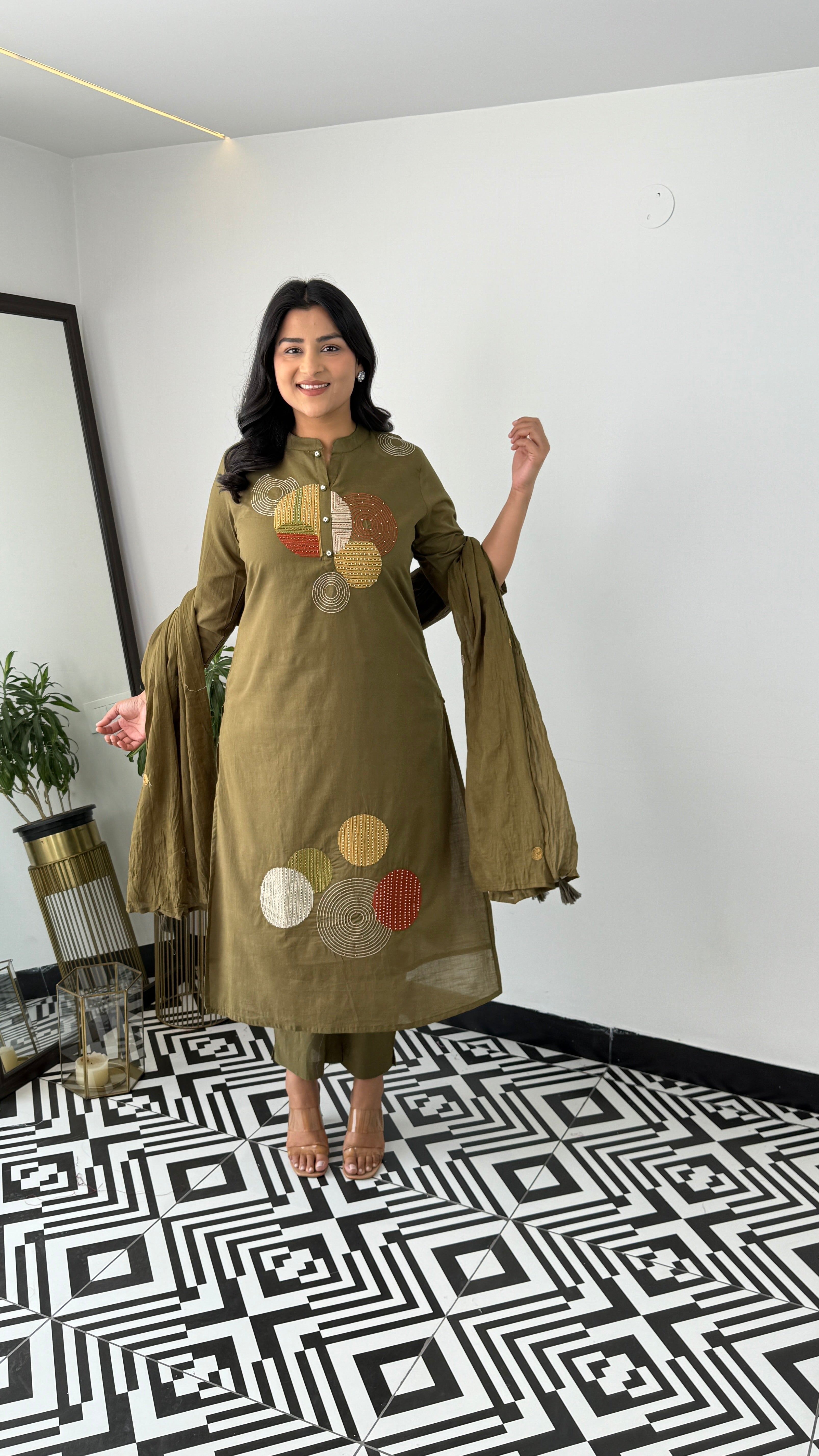 Dark Green Geometric Suit Set