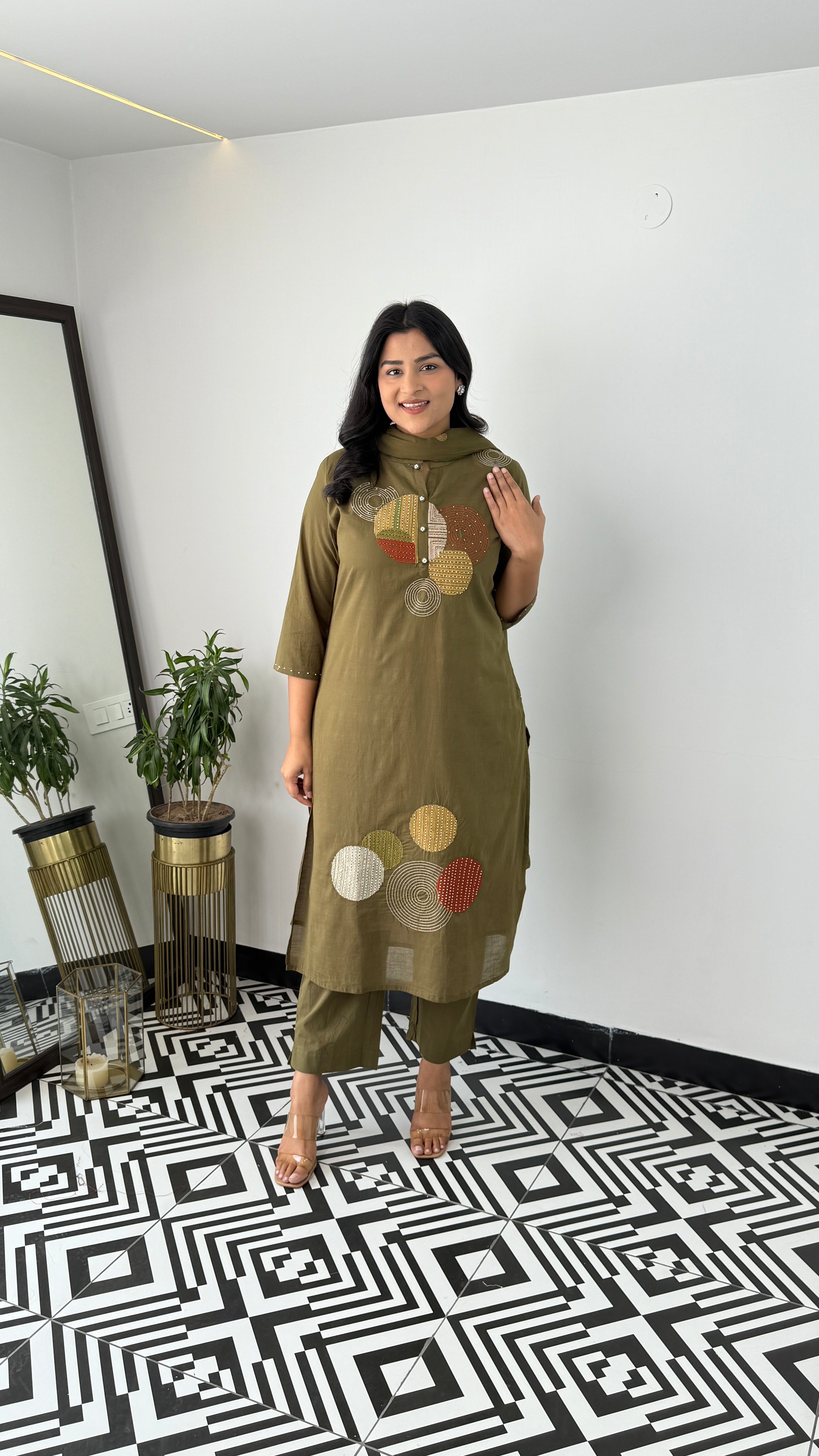 Dark Green Geometric Suit Set