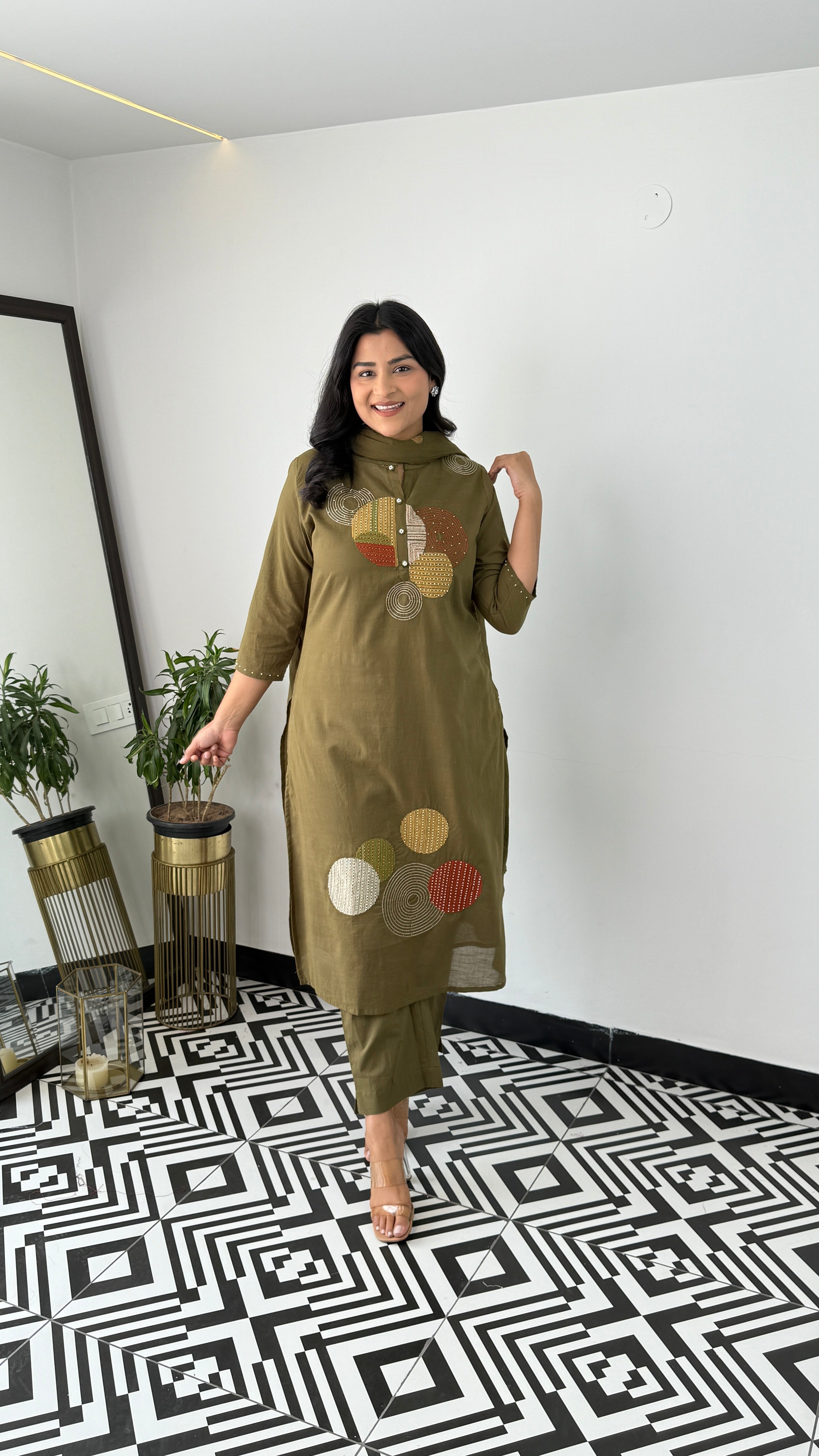 Dark Green Geometric Suit Set