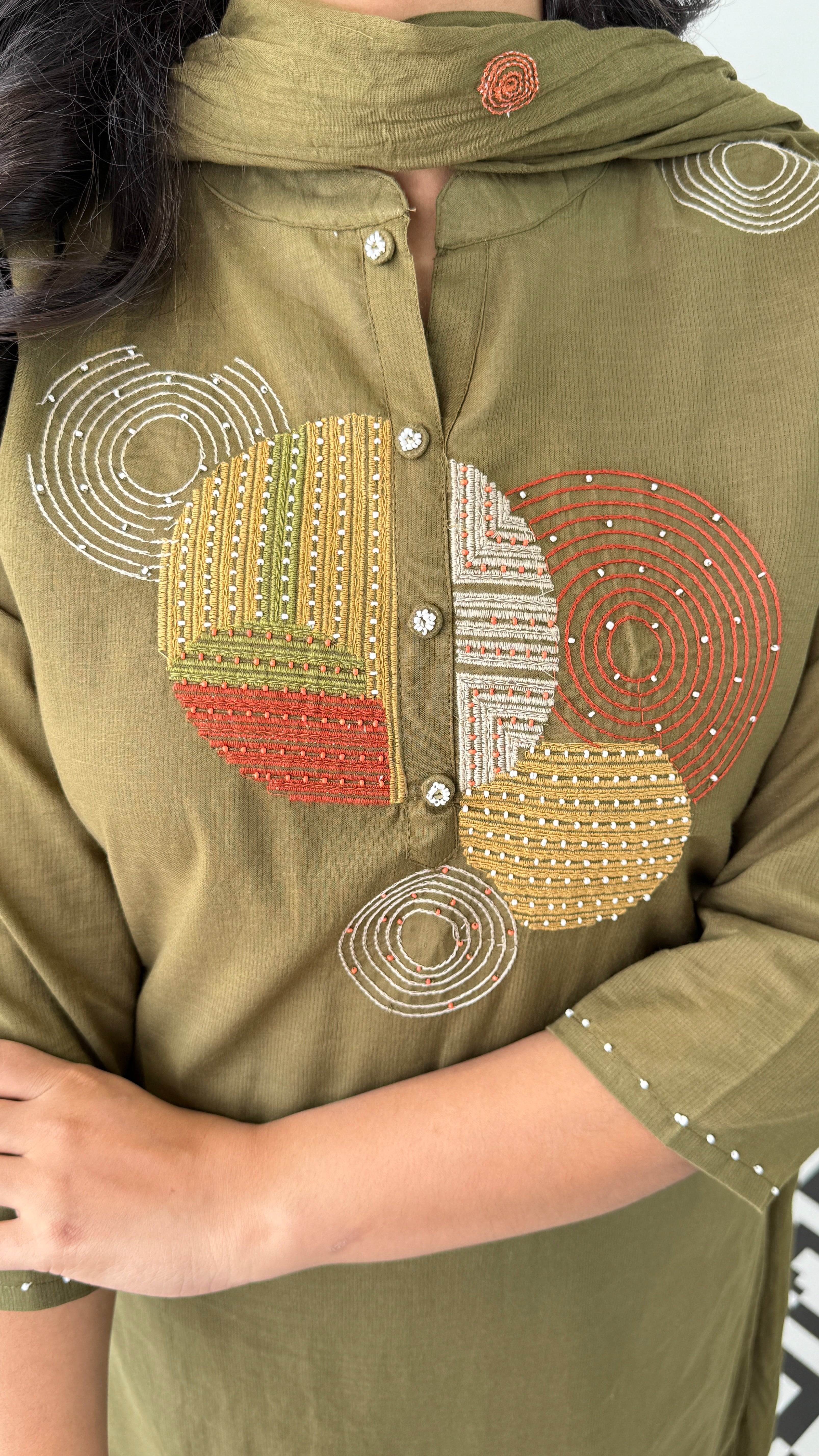 Dark Green Geometric Suit Set