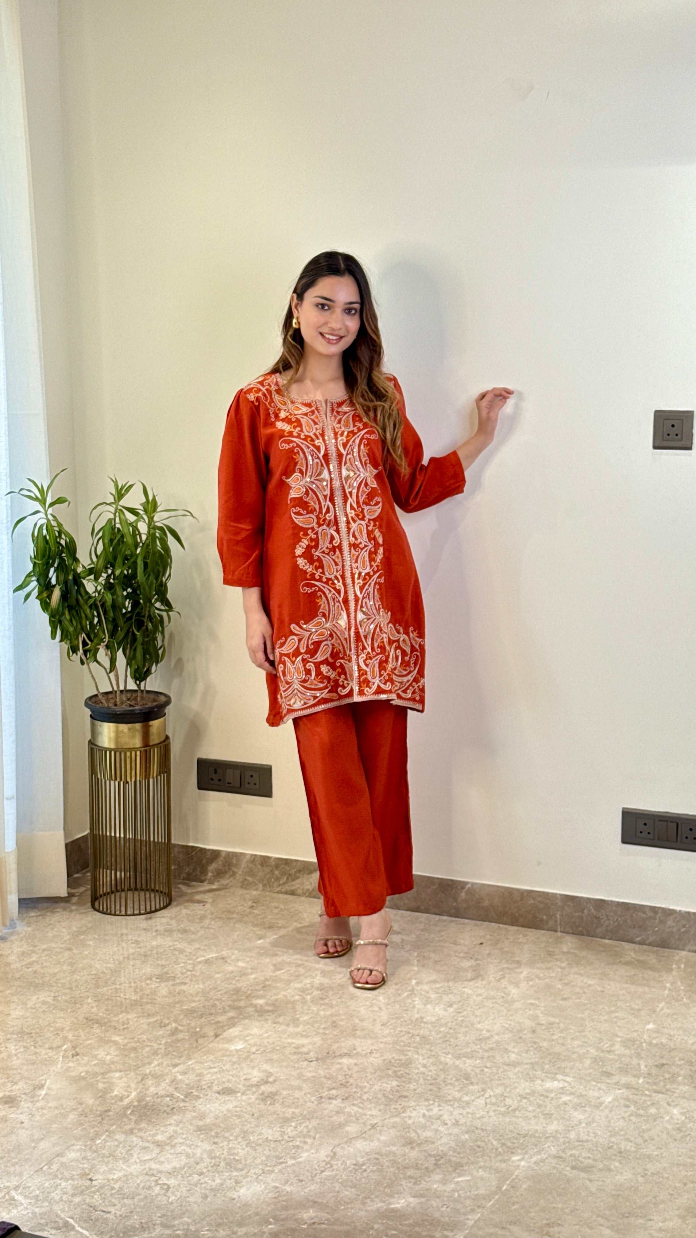 Rust Zardozi Cord Set